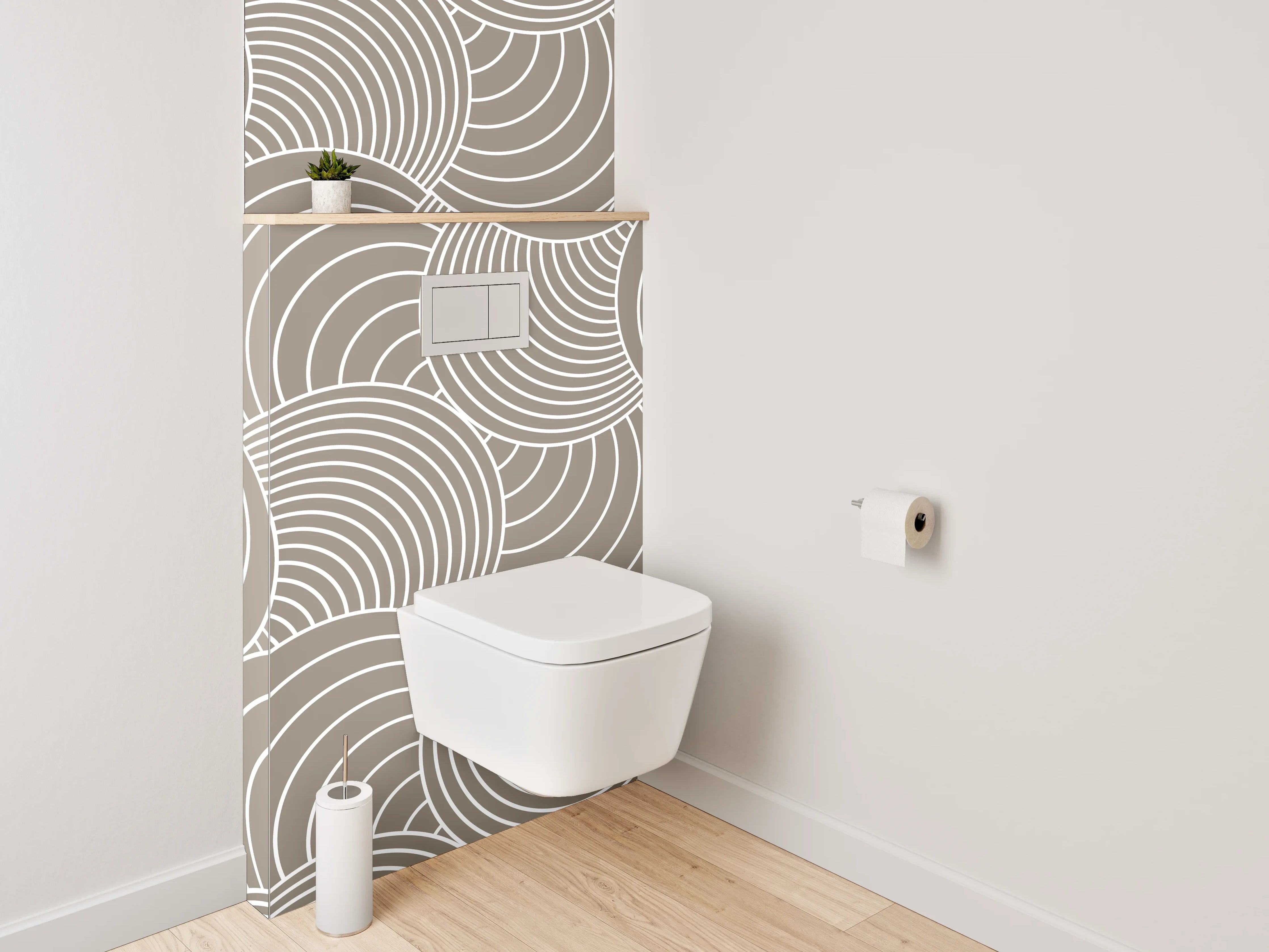 WC-Rückwand - Modernes Retro Wellenmuster Beige Weiß