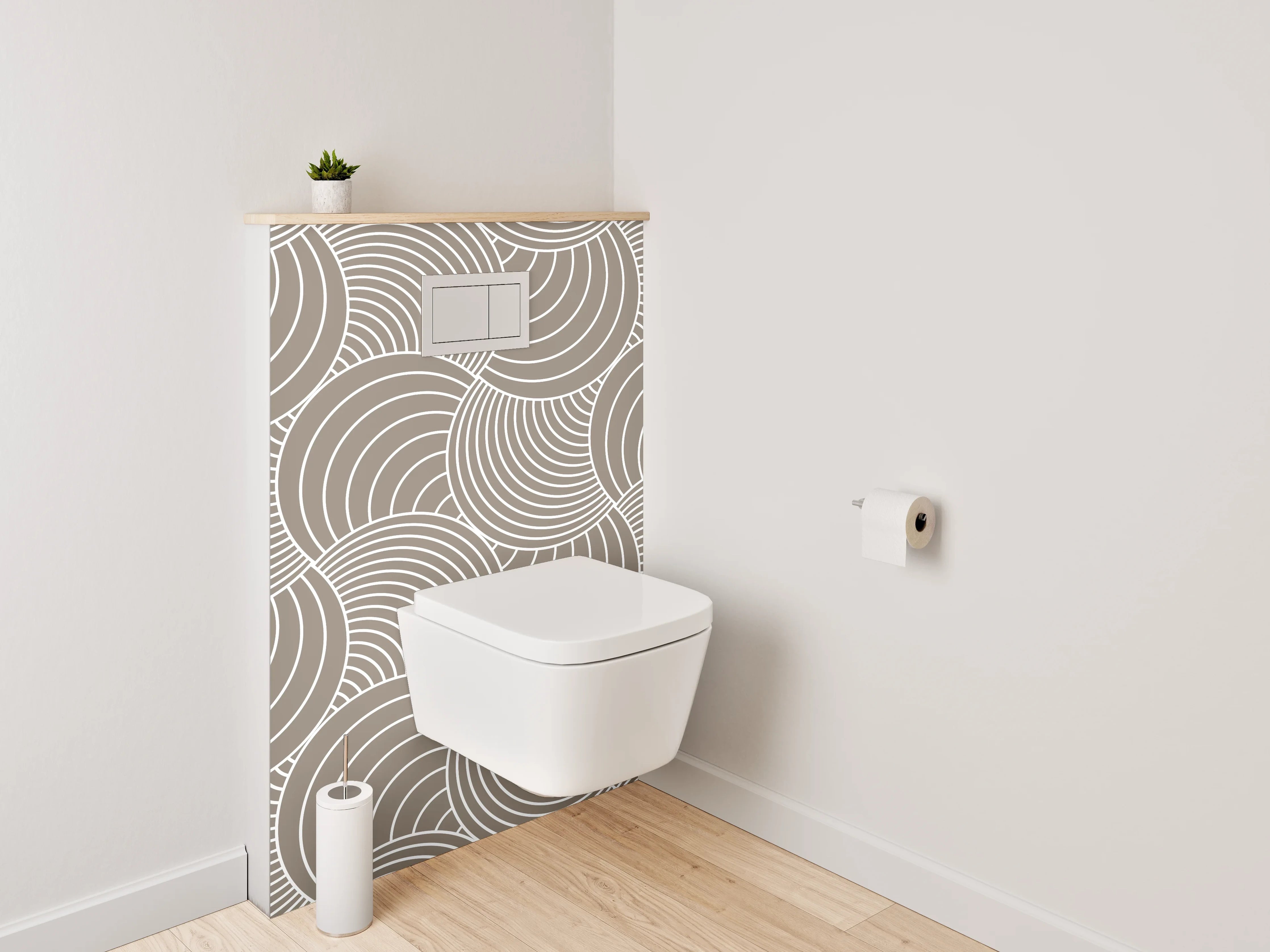 WC-Rückwand - Modernes Retro Wellenmuster Beige Weiß
