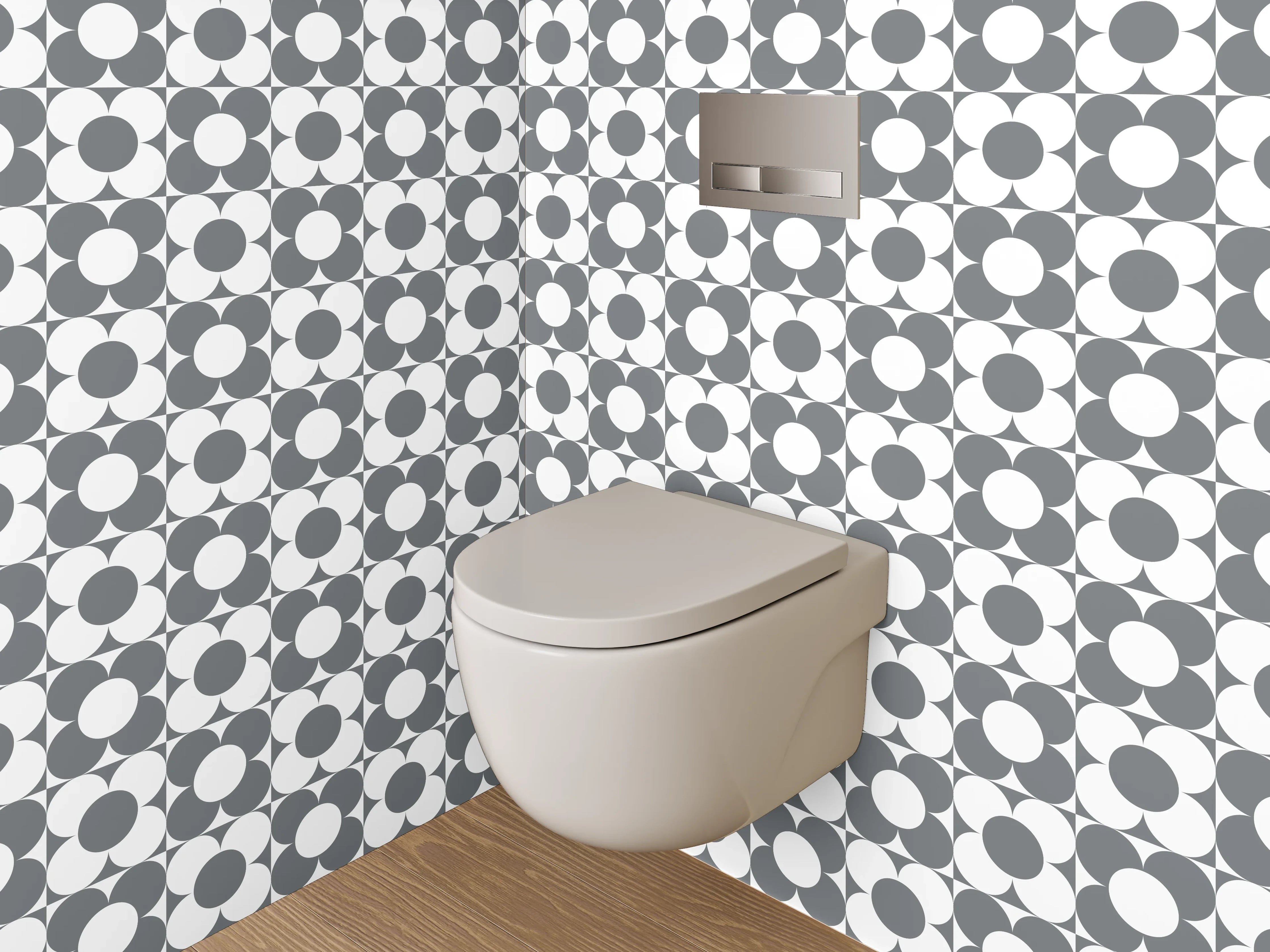 WC-Rückwand - Modernes Rundmuster in Weiß-Grau