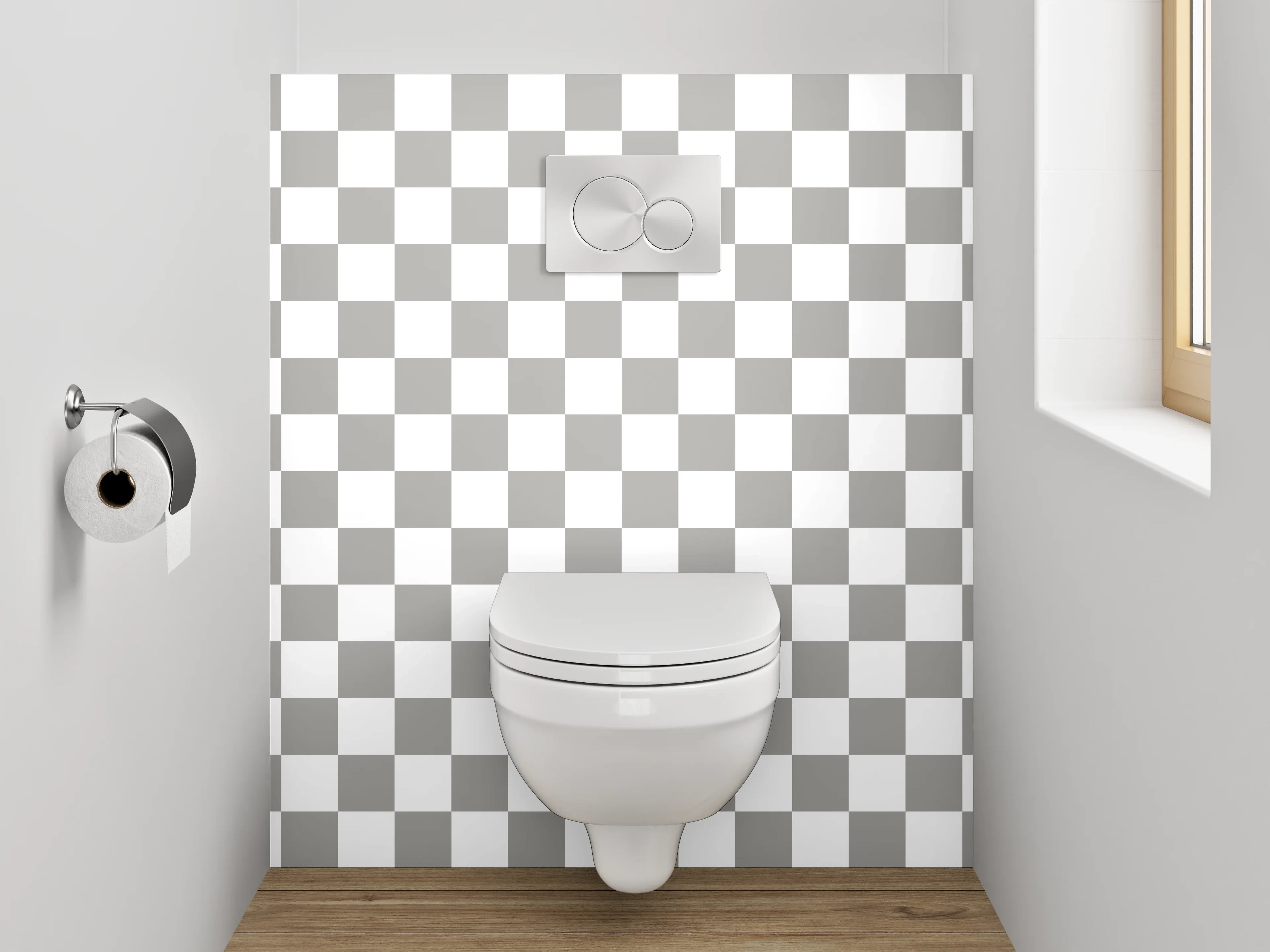 WC-Rückwand - Modernes Schachbrett mit Grauschattierungen