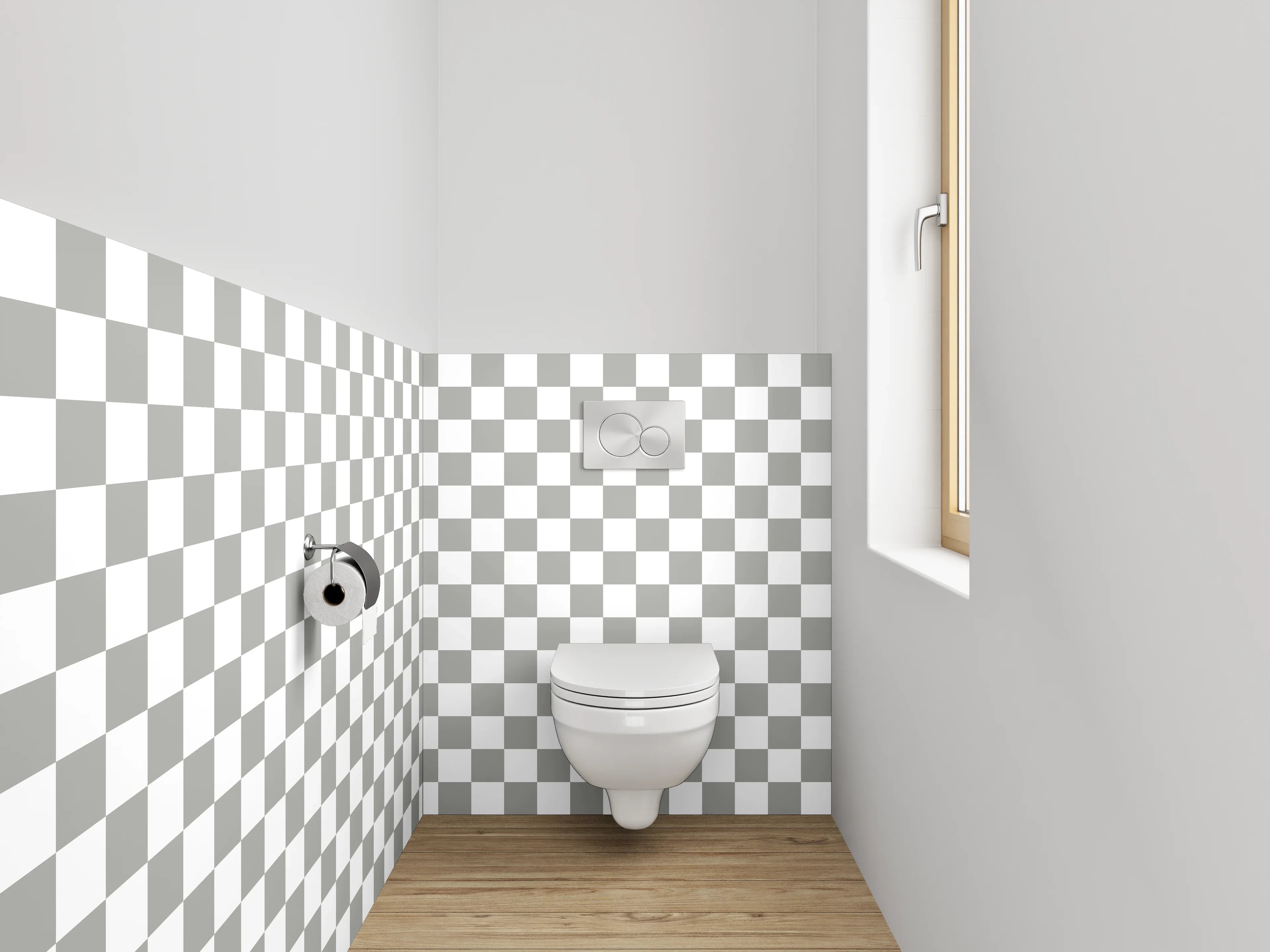 WC-Rückwand - Modernes Schachbrett mit Grauschattierungen