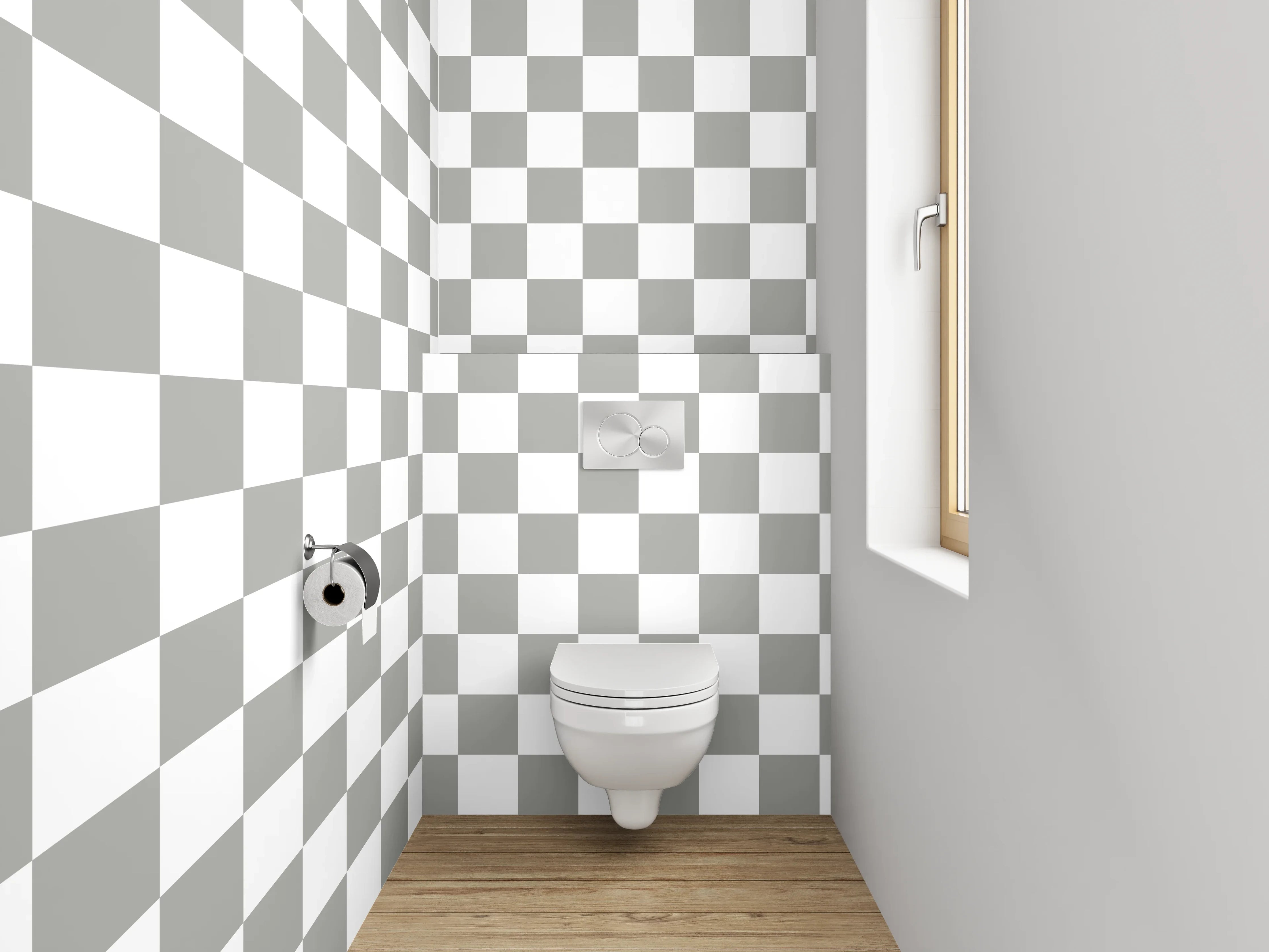 WC-Rückwand - Modernes Schachbrett mit Grauschattierungen
