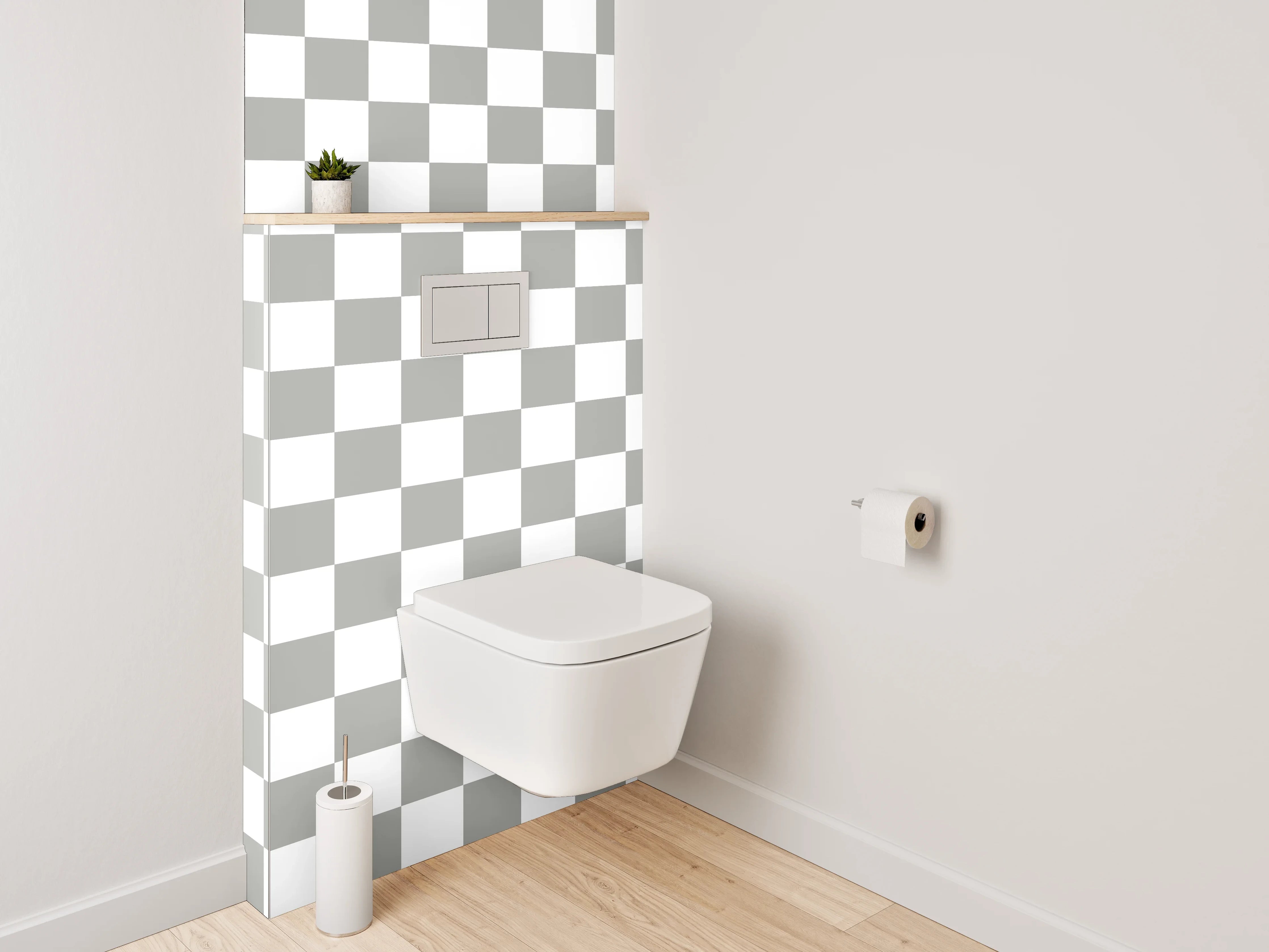 WC-Rückwand - Modernes Schachbrett mit Grauschattierungen