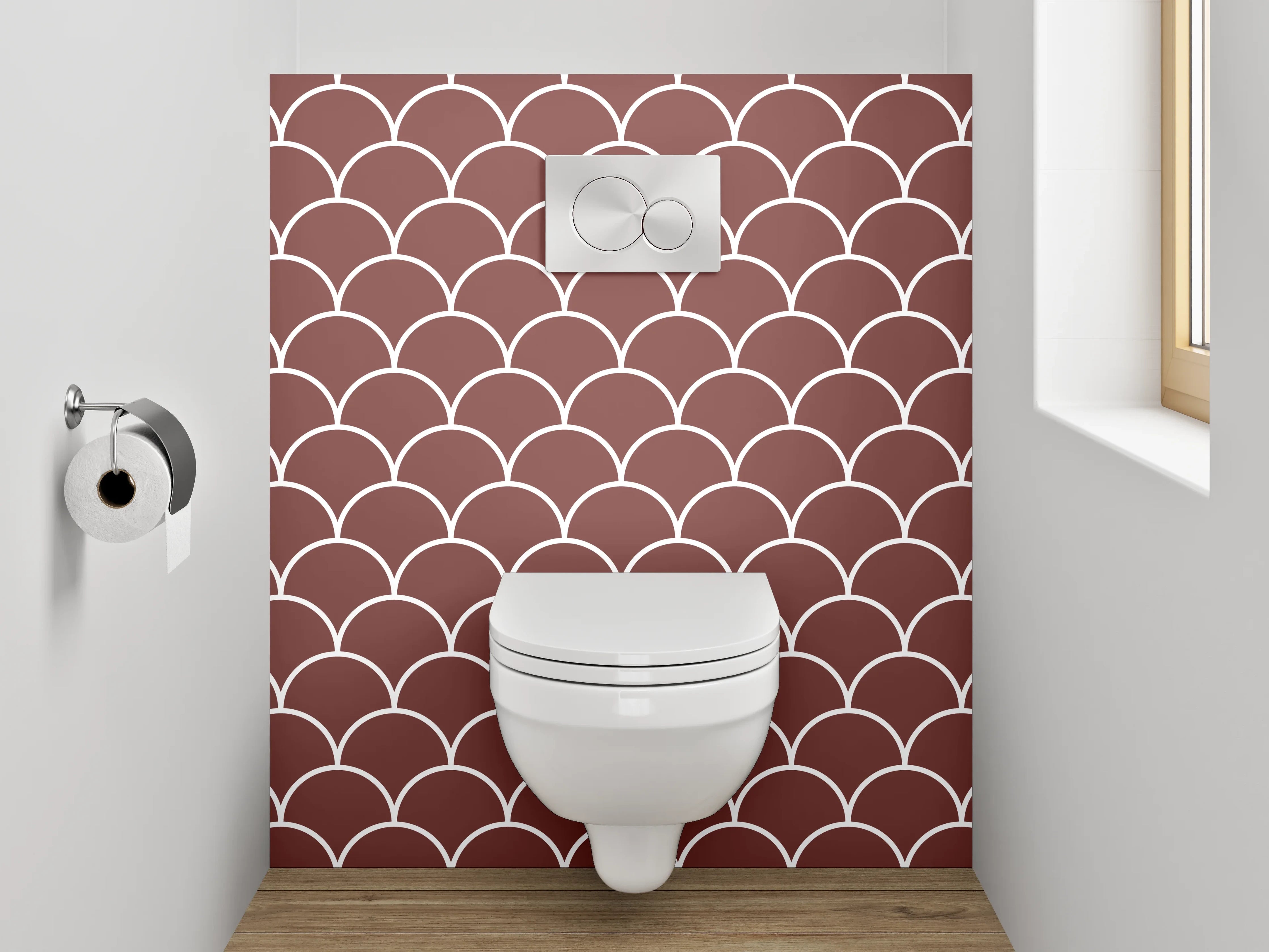 WC-Rückwand - Modernes Schuppenmuster Braun Weiß