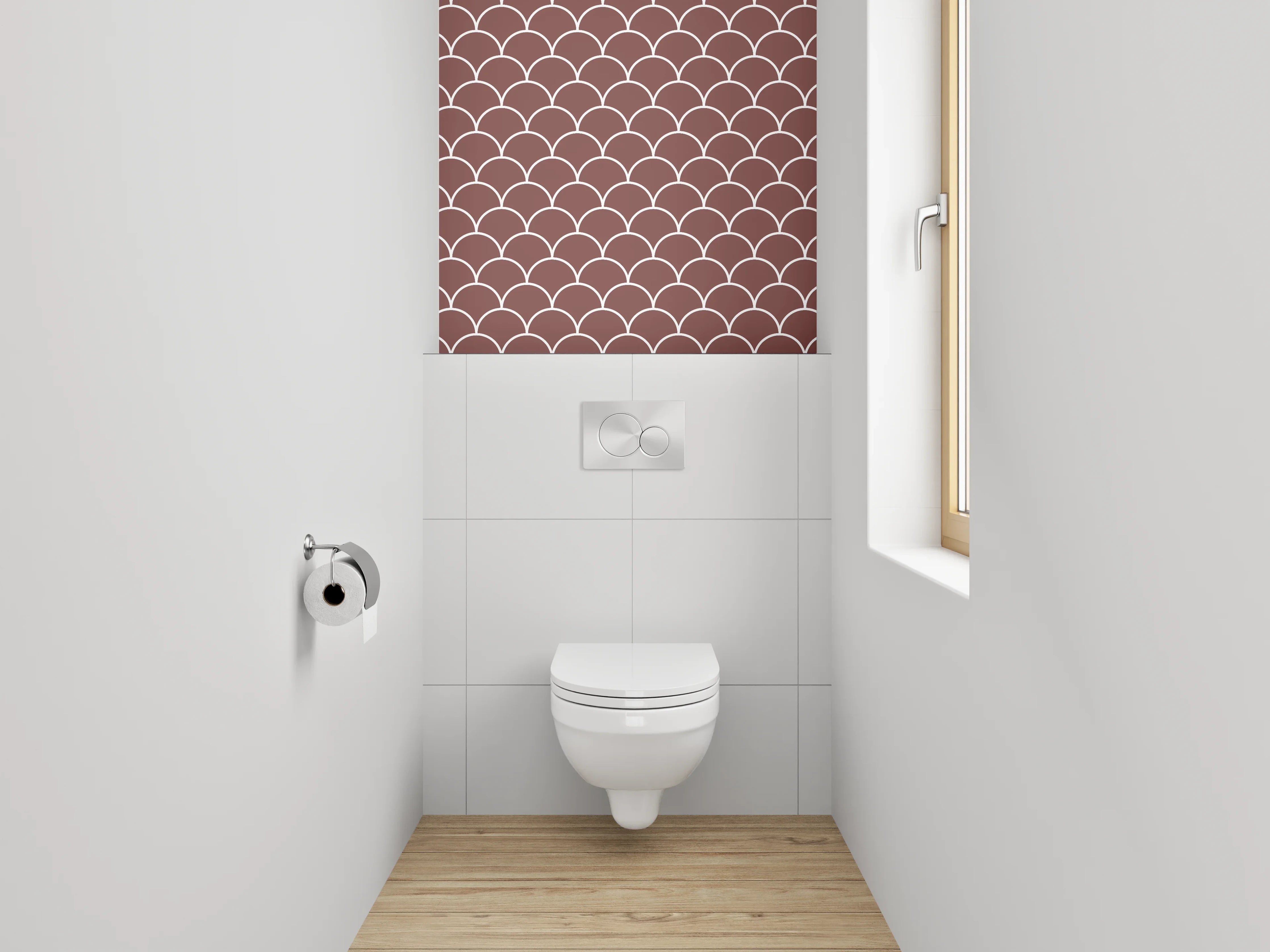 WC-Rückwand - Modernes Schuppenmuster Braun Weiß