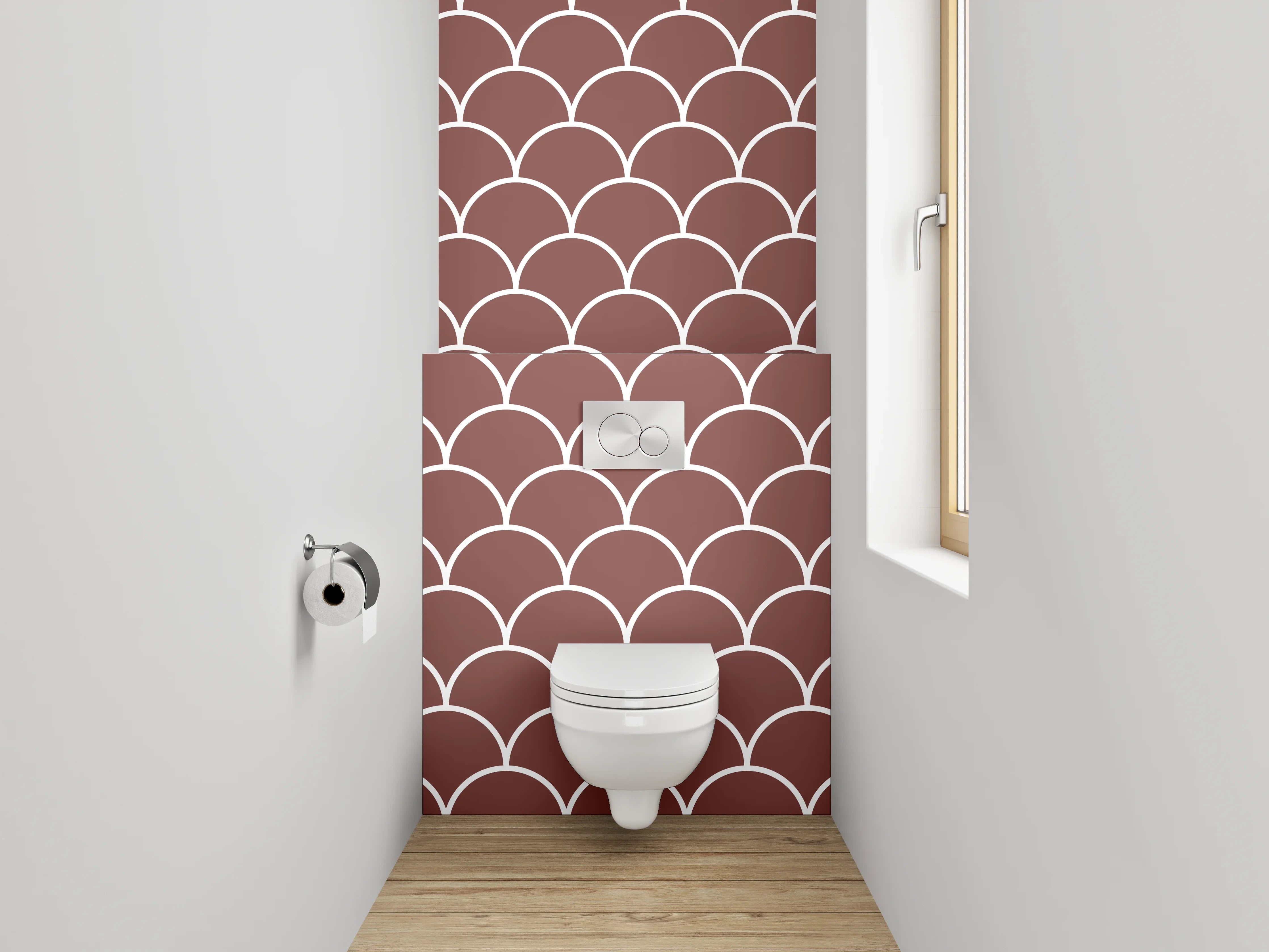WC-Rückwand - Modernes Schuppenmuster Braun Weiß