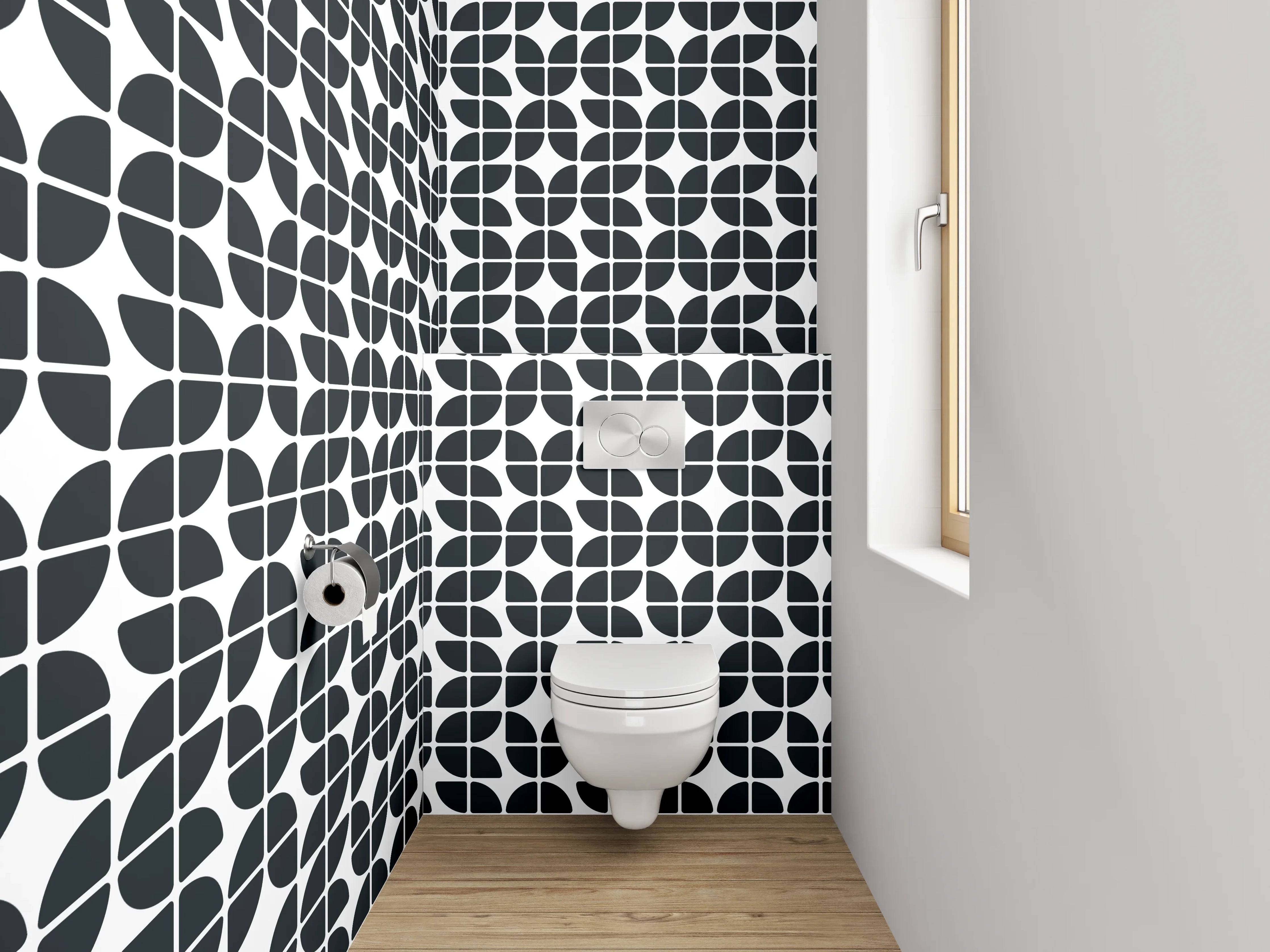 WC-Rückwand - Modernes Schwarz-Weiß Geometrie Muster
