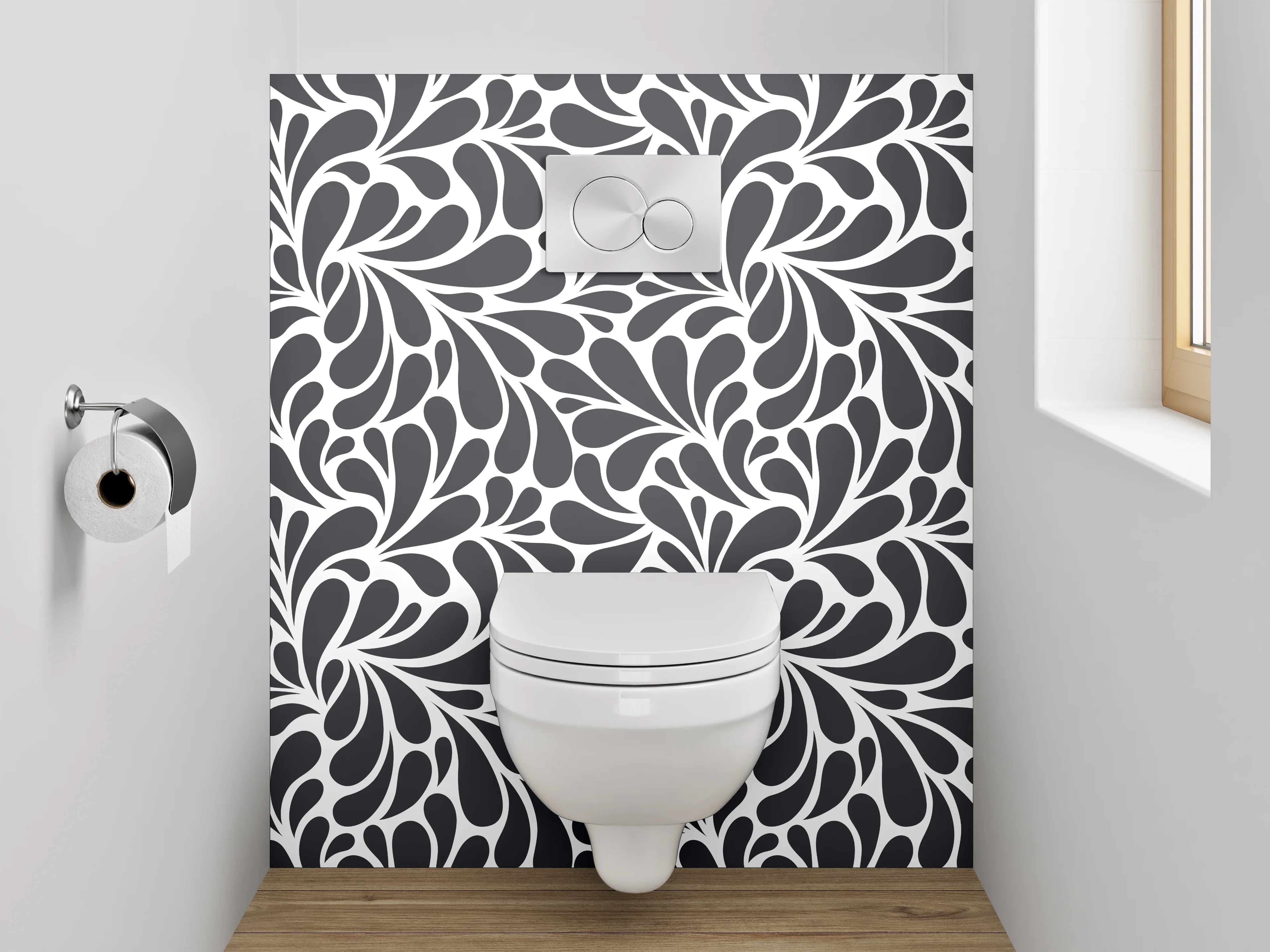 WC-Rückwand - Modernes Schwarz-Weiß-Wirbelmuster