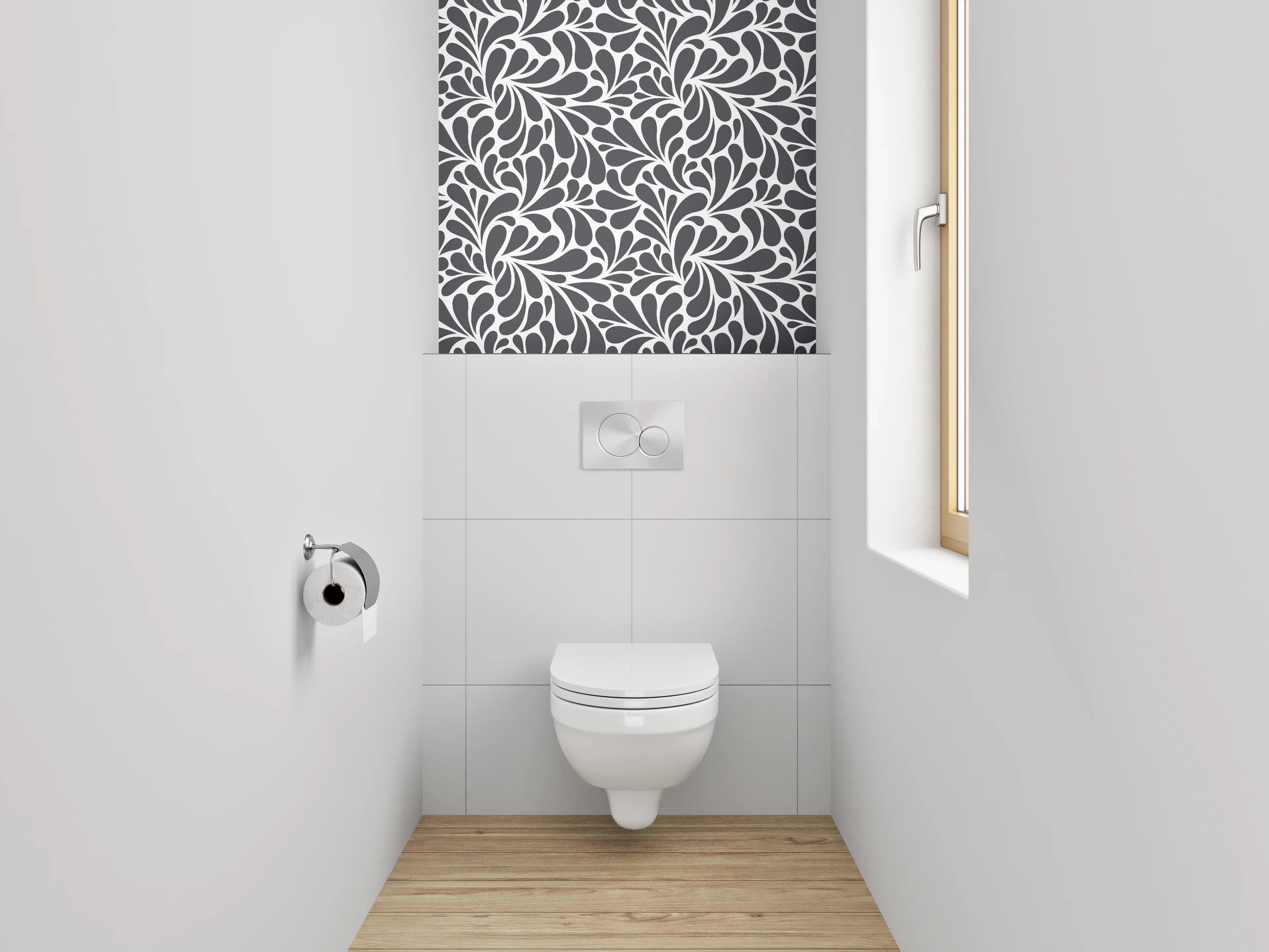 WC-Rückwand - Modernes Schwarz-Weiß-Wirbelmuster
