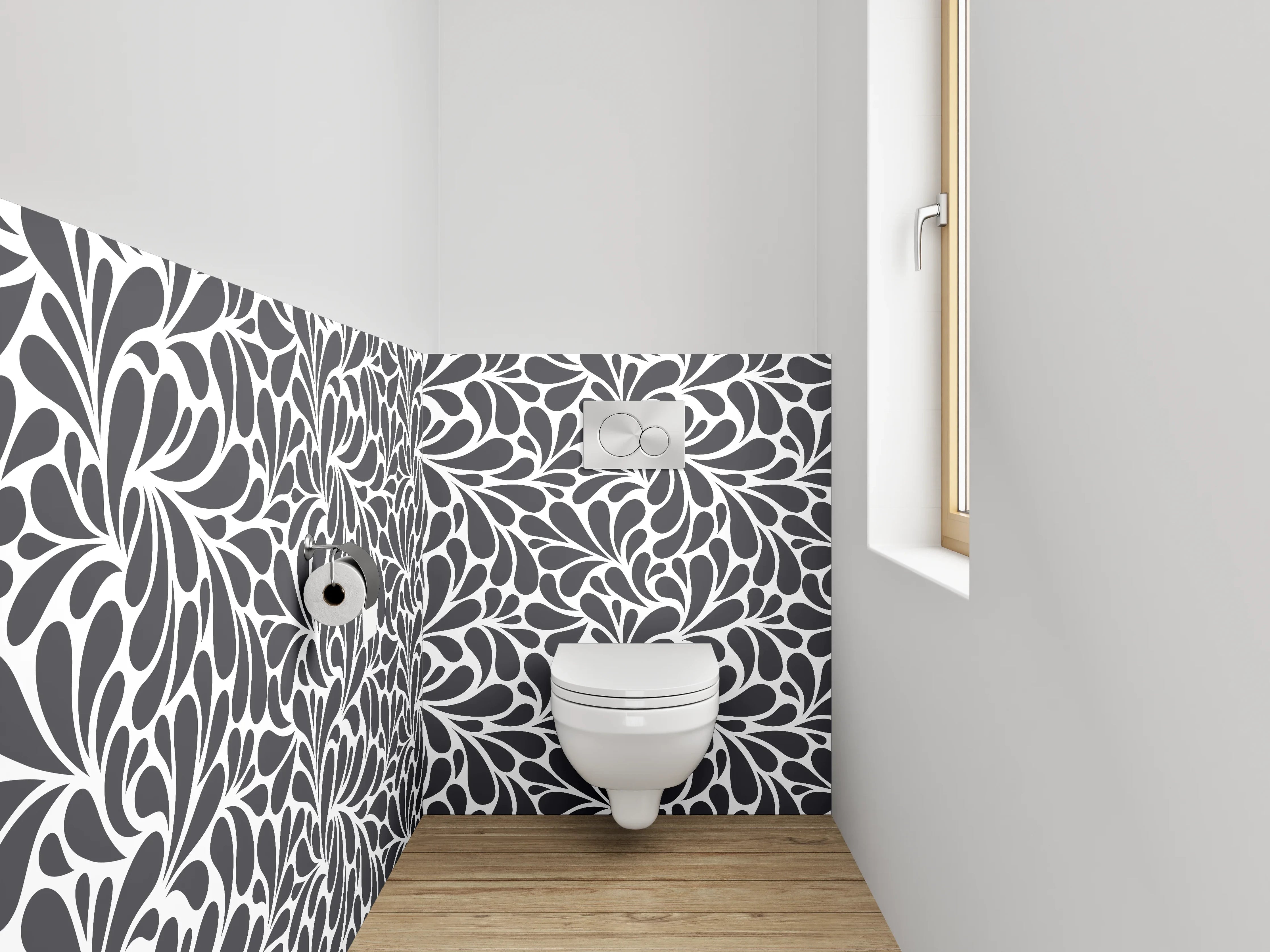 WC-Rückwand - Modernes Schwarz-Weiß-Wirbelmuster