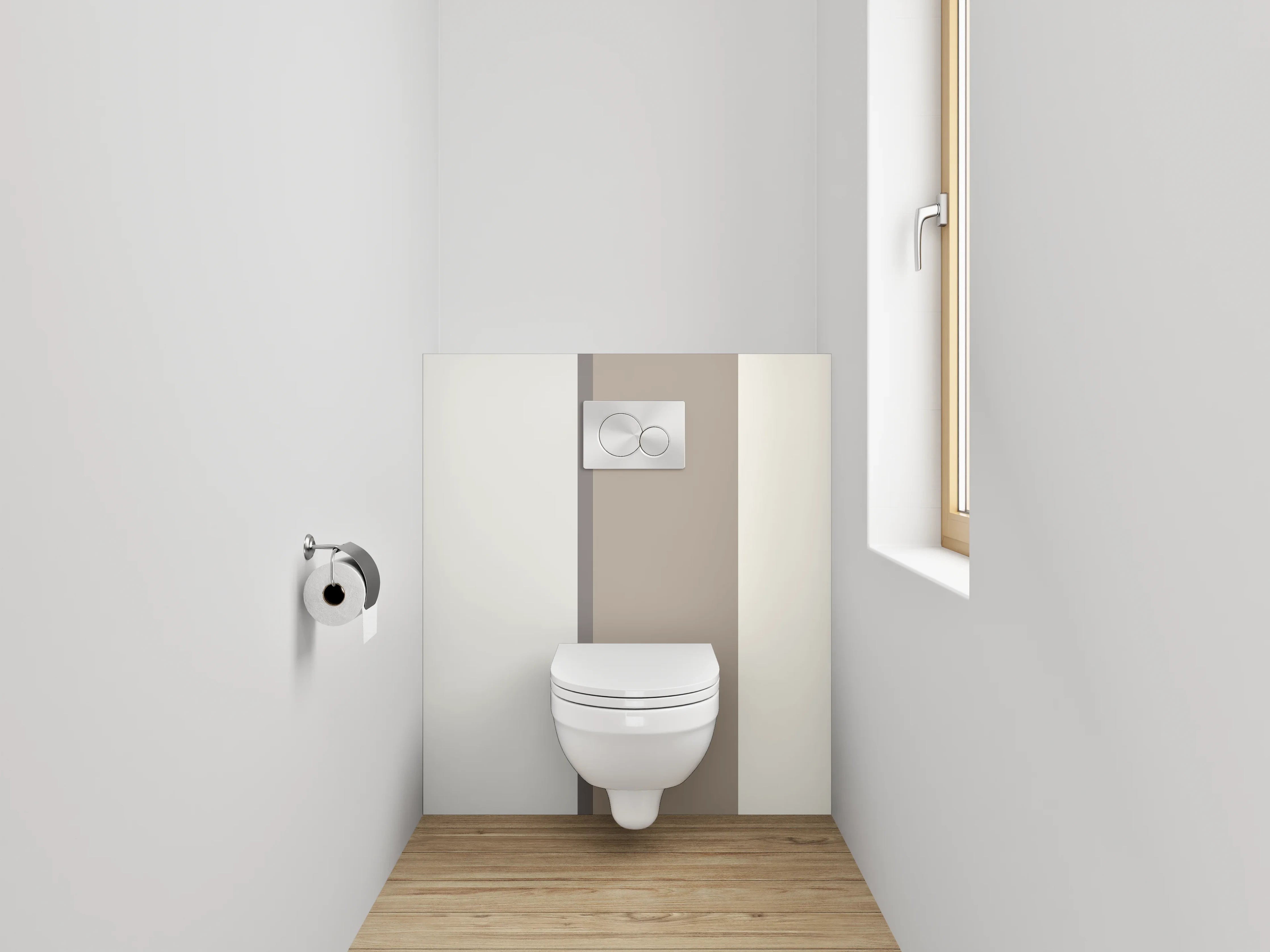 WC-Rückwand - Modernes Streifendekor Weiß Beige Grau