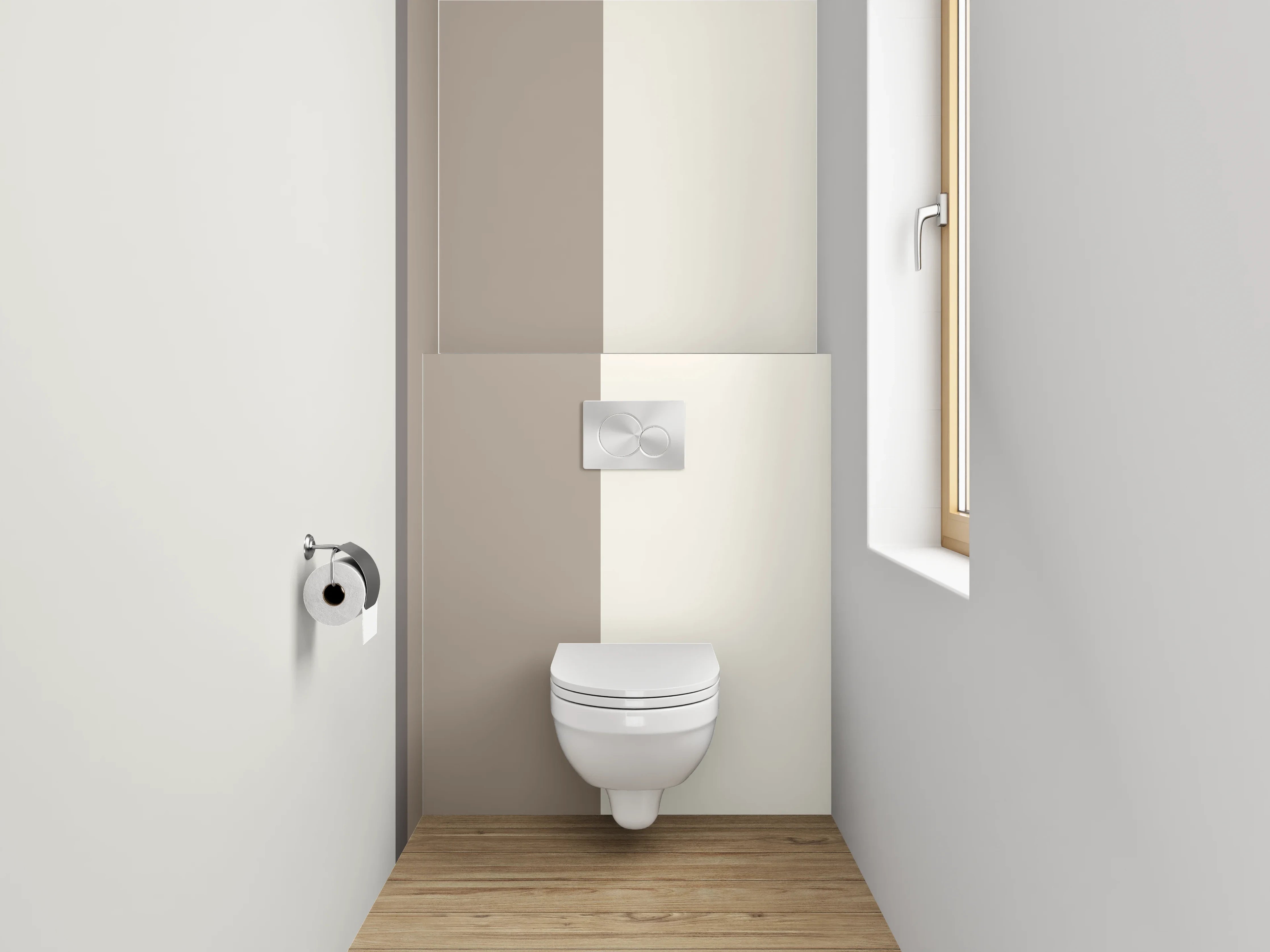 WC-Rückwand - Modernes Streifendekor Weiß Beige Grau