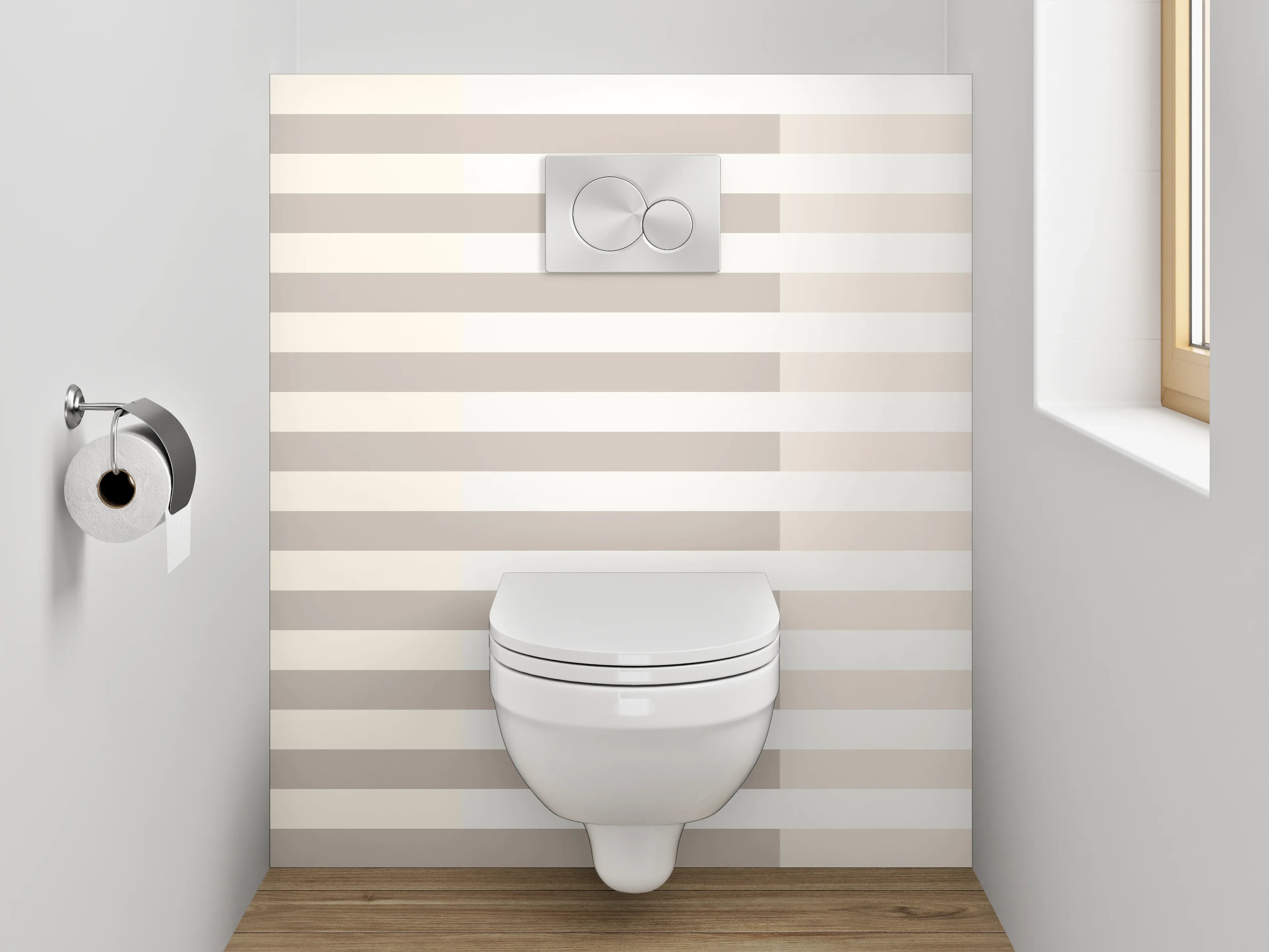 WC-Rückwand - Modernes Streifenmuster Beige Grau Weiß