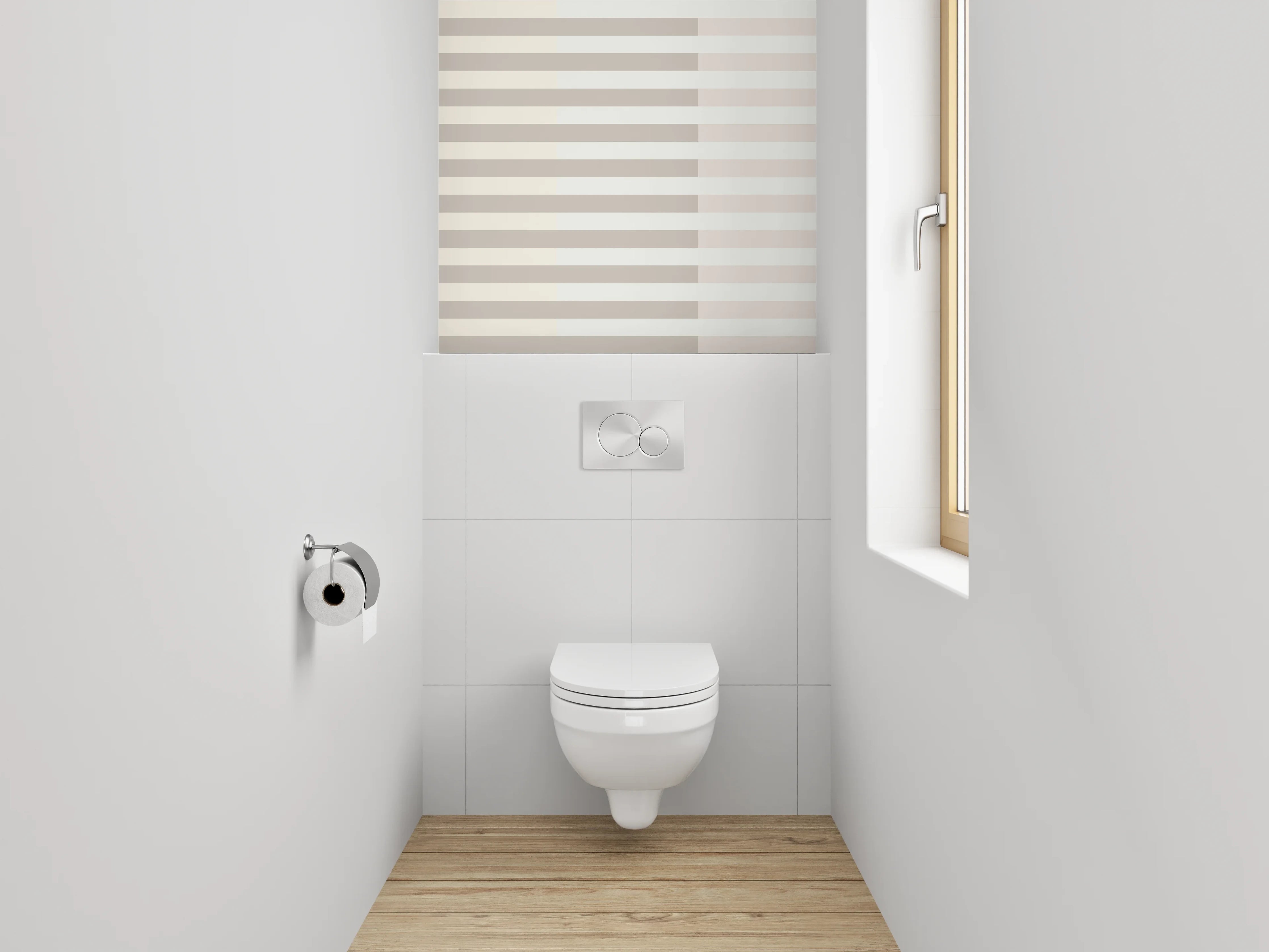 WC-Rückwand - Modernes Streifenmuster Beige Grau Weiß