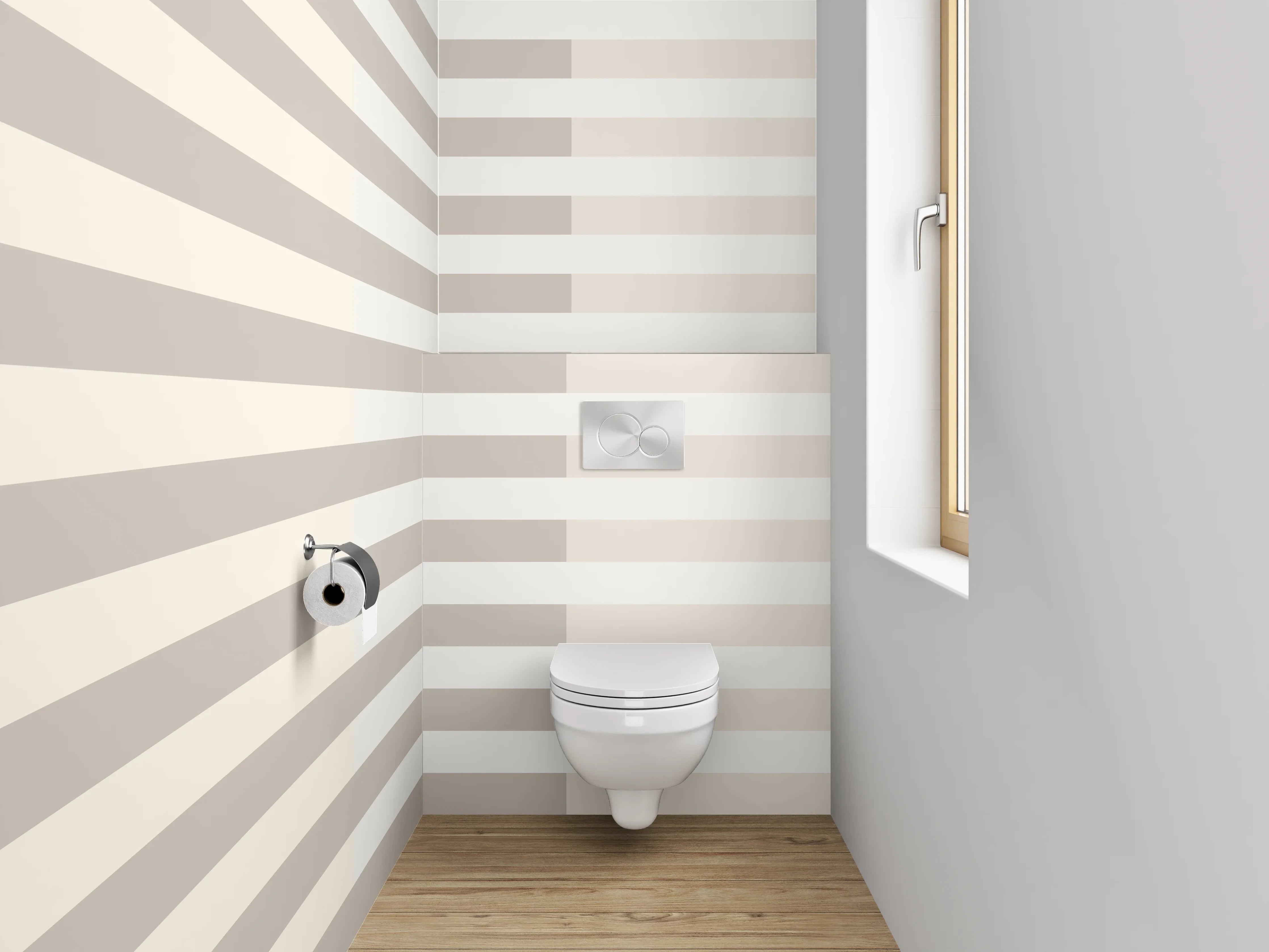 WC-Rückwand - Modernes Streifenmuster Beige Grau Weiß