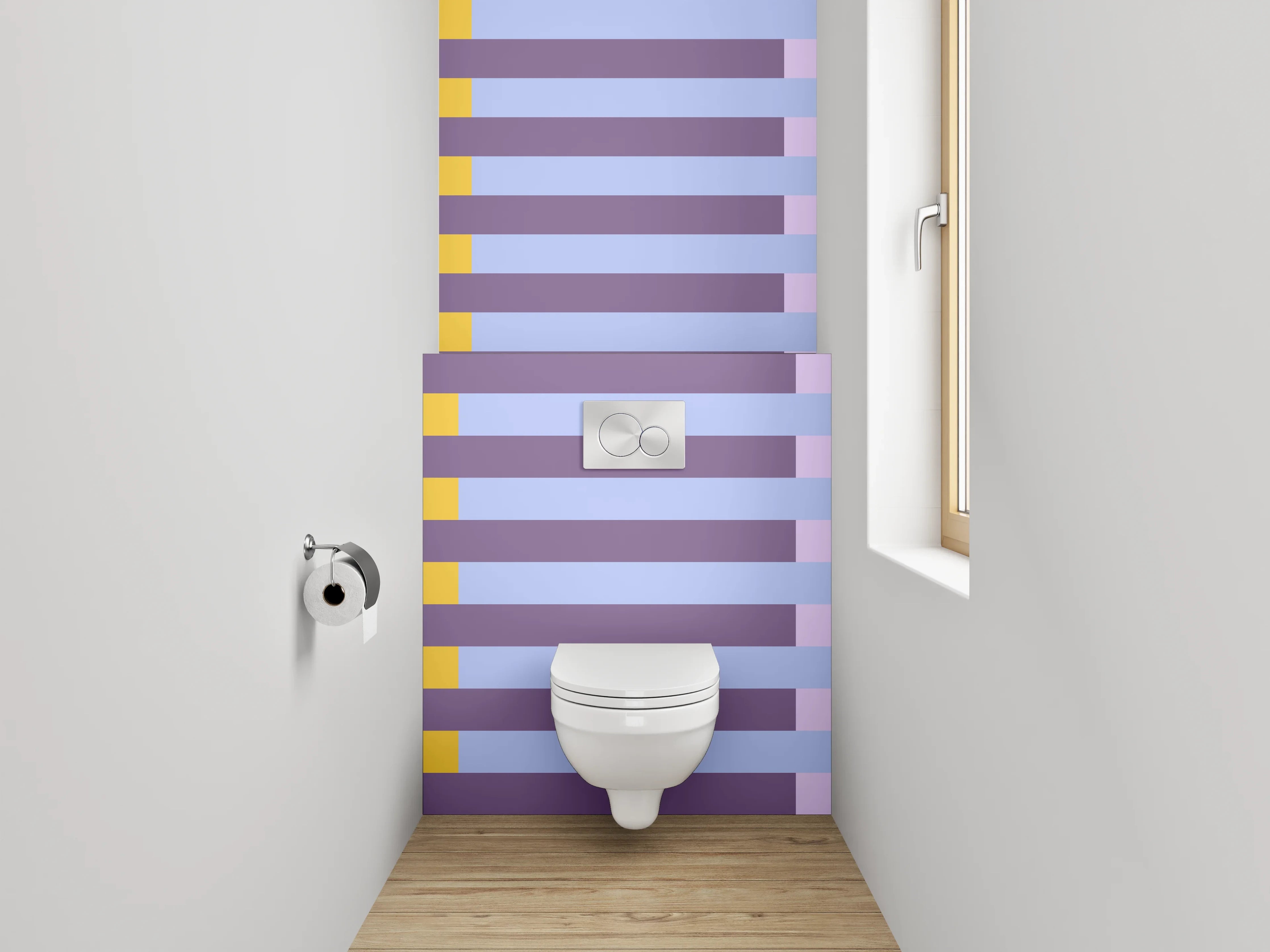 WC-Rückwand - Modernes Streifenmuster Gelb Lila Blau