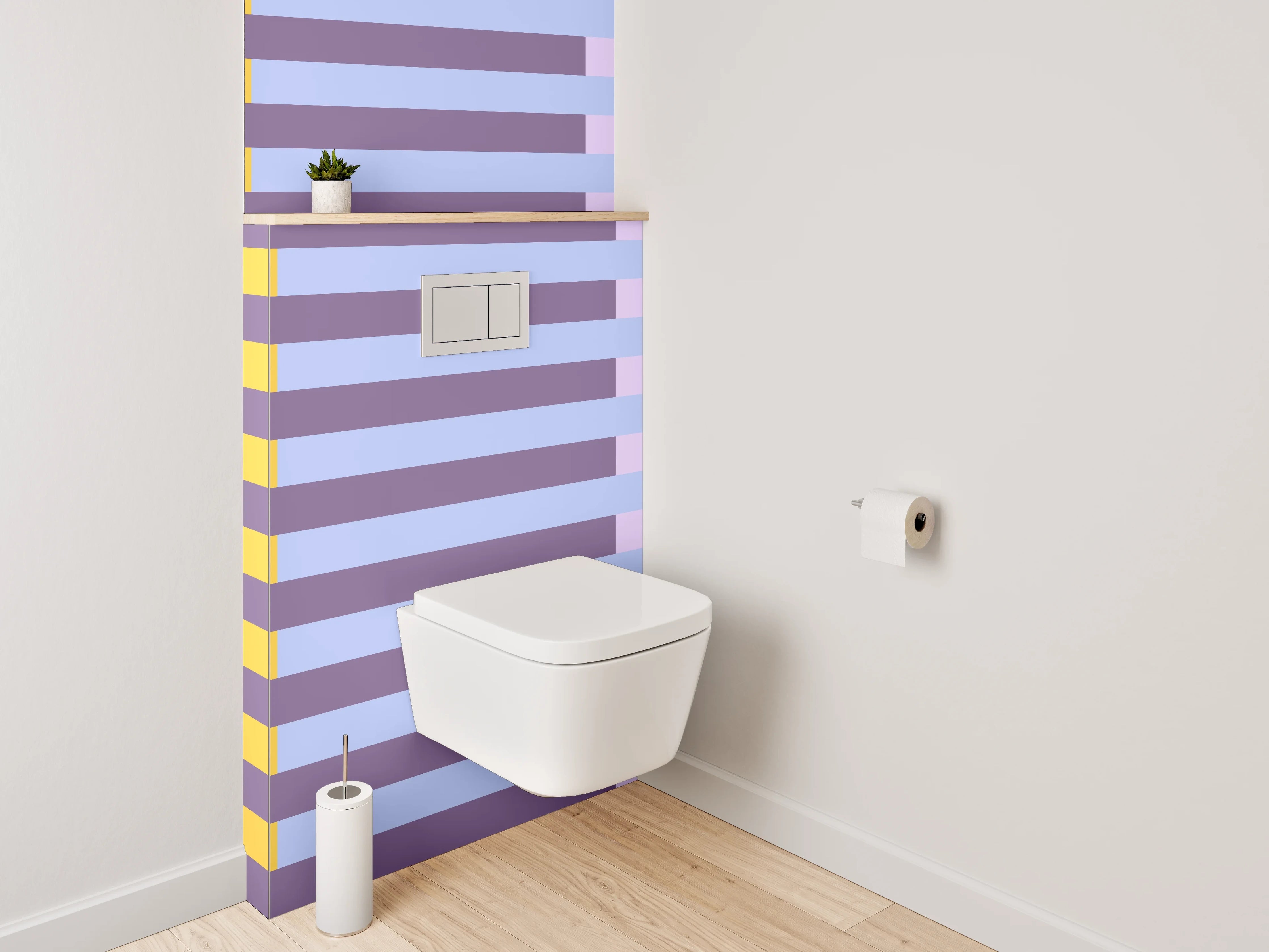 WC-Rückwand - Modernes Streifenmuster Gelb Lila Blau
