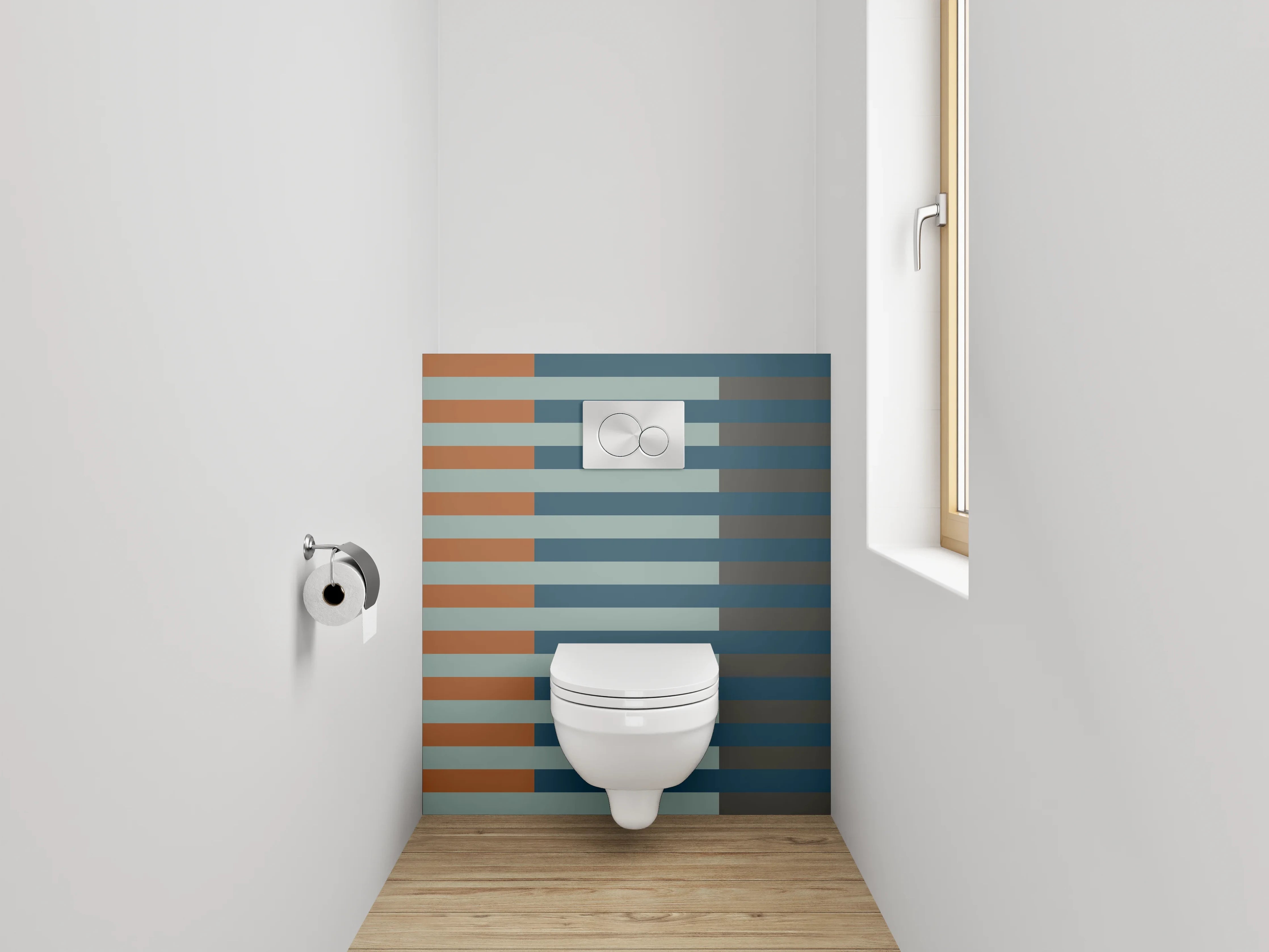 WC-Rückwand - Modernes Streifenmuster Orange Blau