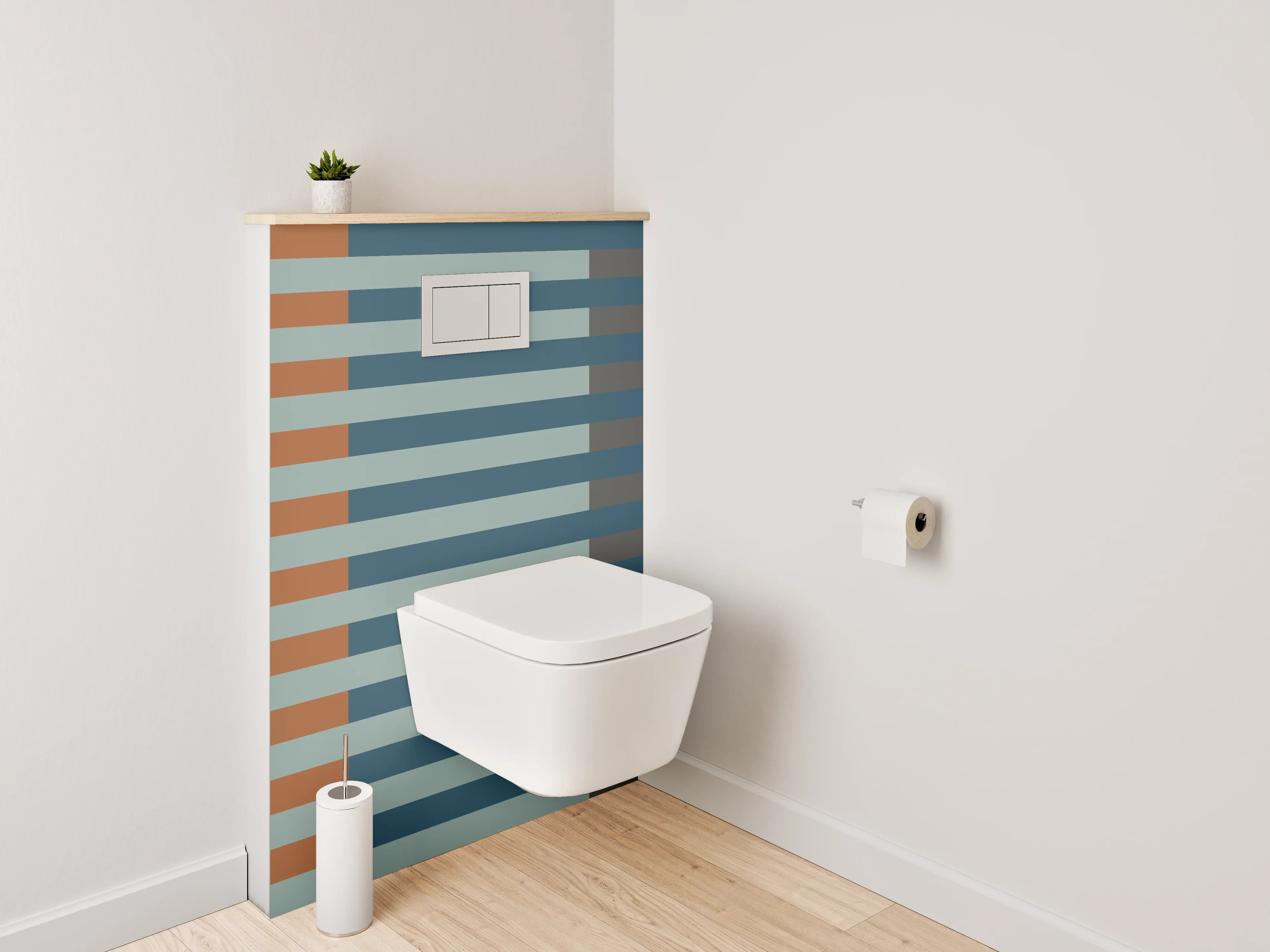 WC-Rückwand - Modernes Streifenmuster Orange Blau