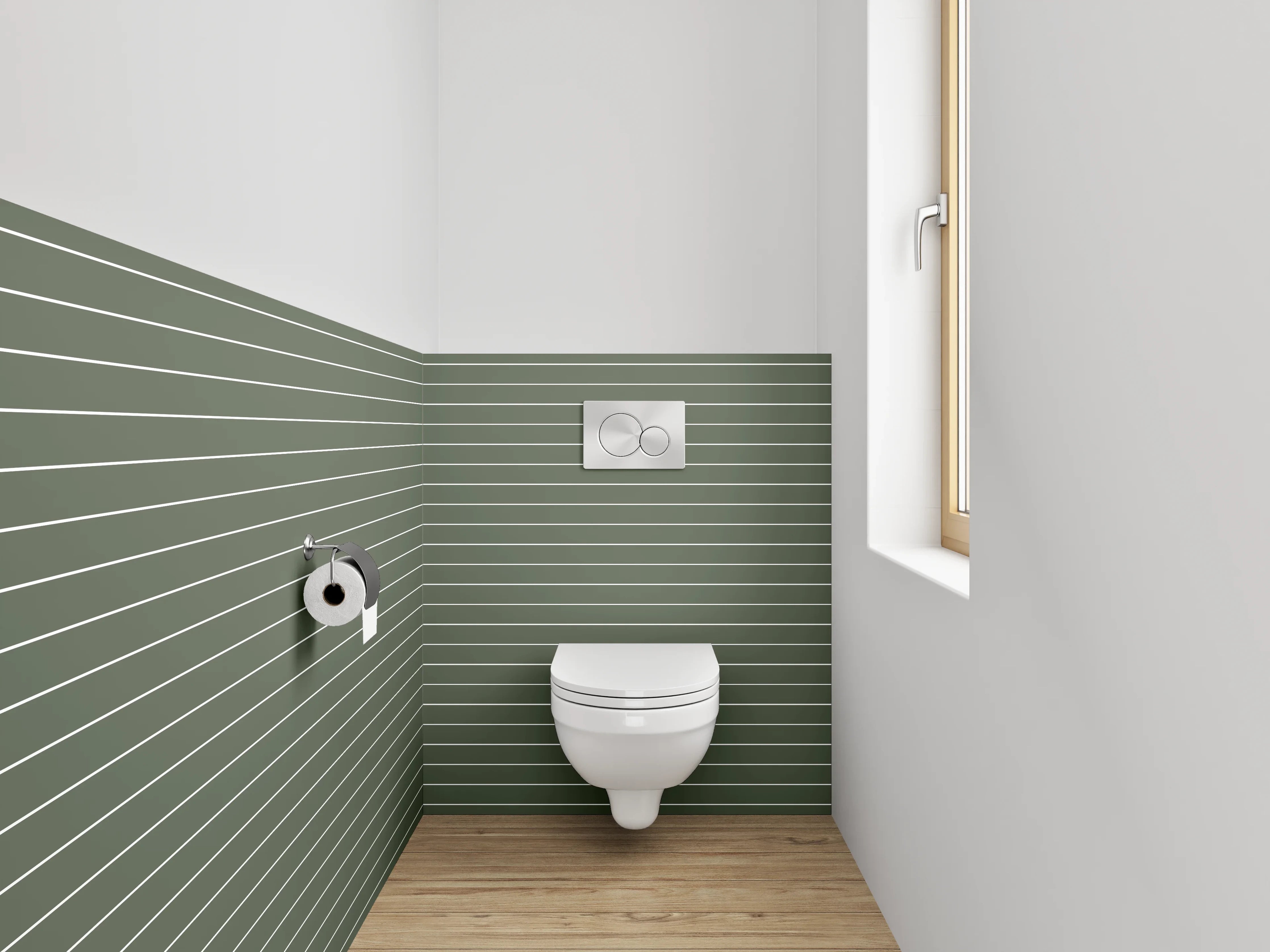 WC-Rückwand - Modernes Streifenmuster grün-weiß