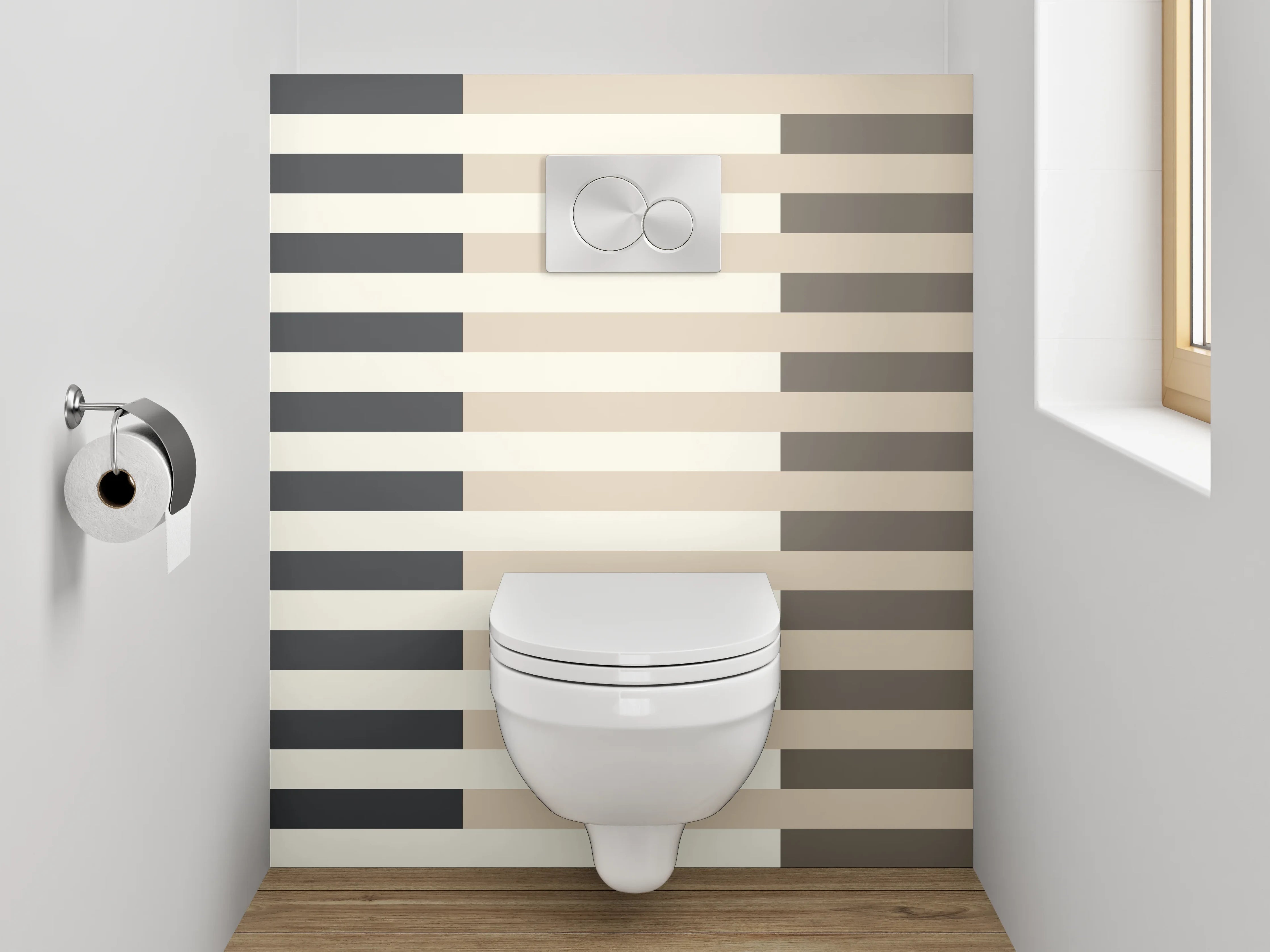 WC-Rückwand - Modernes Streifenmuster in Beige Grau Weiß