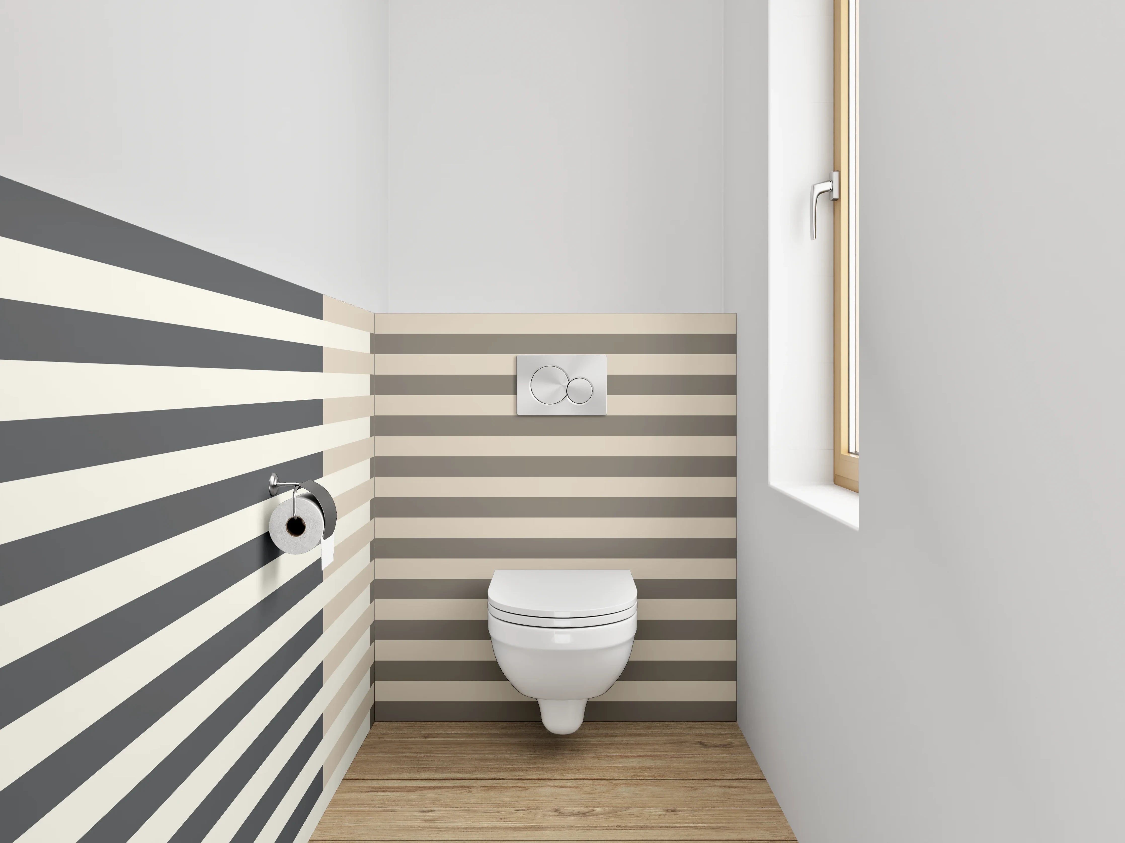 WC-Rückwand - Modernes Streifenmuster in Beige Grau Weiß