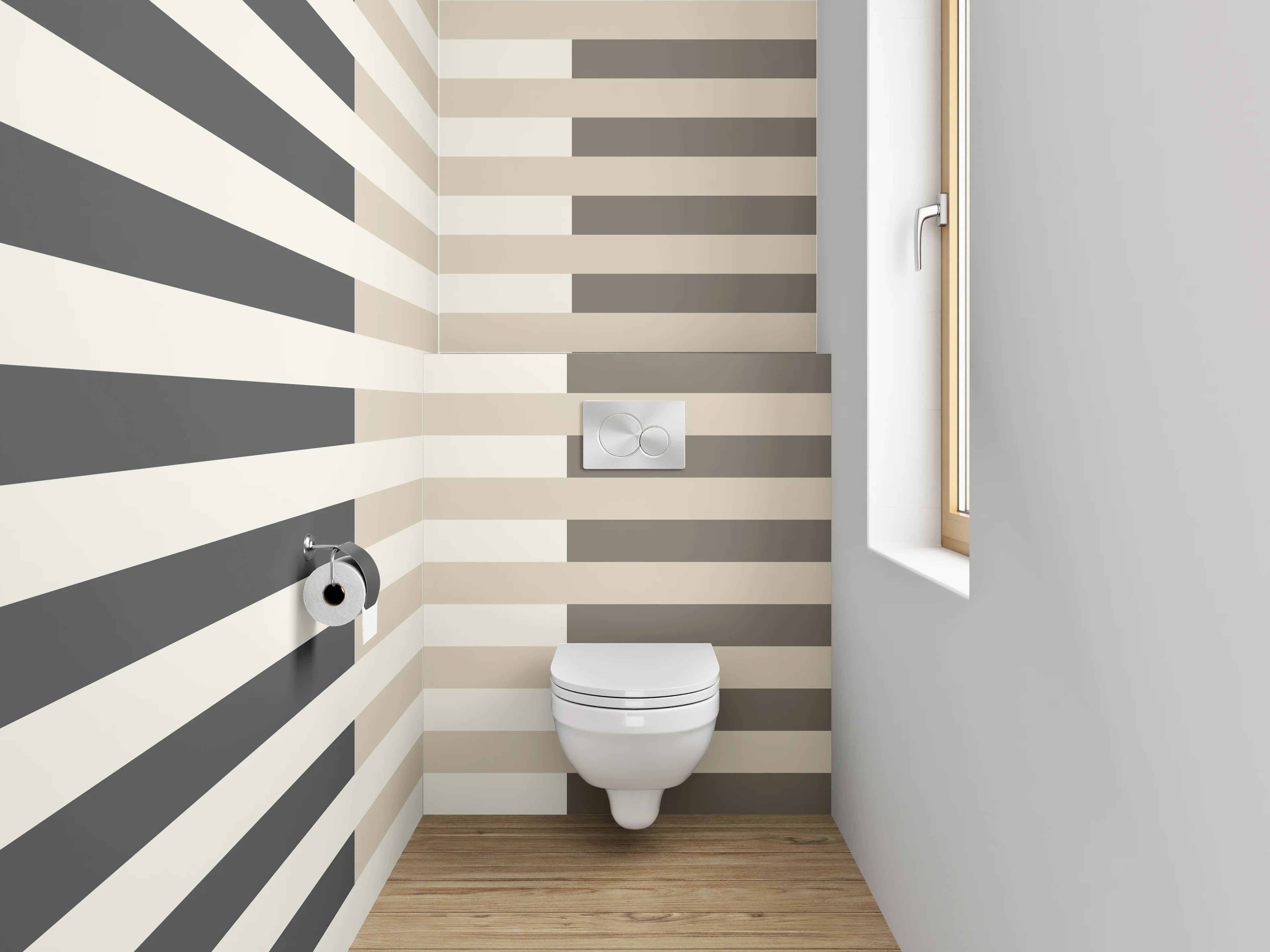 WC-Rückwand - Modernes Streifenmuster in Beige Grau Weiß