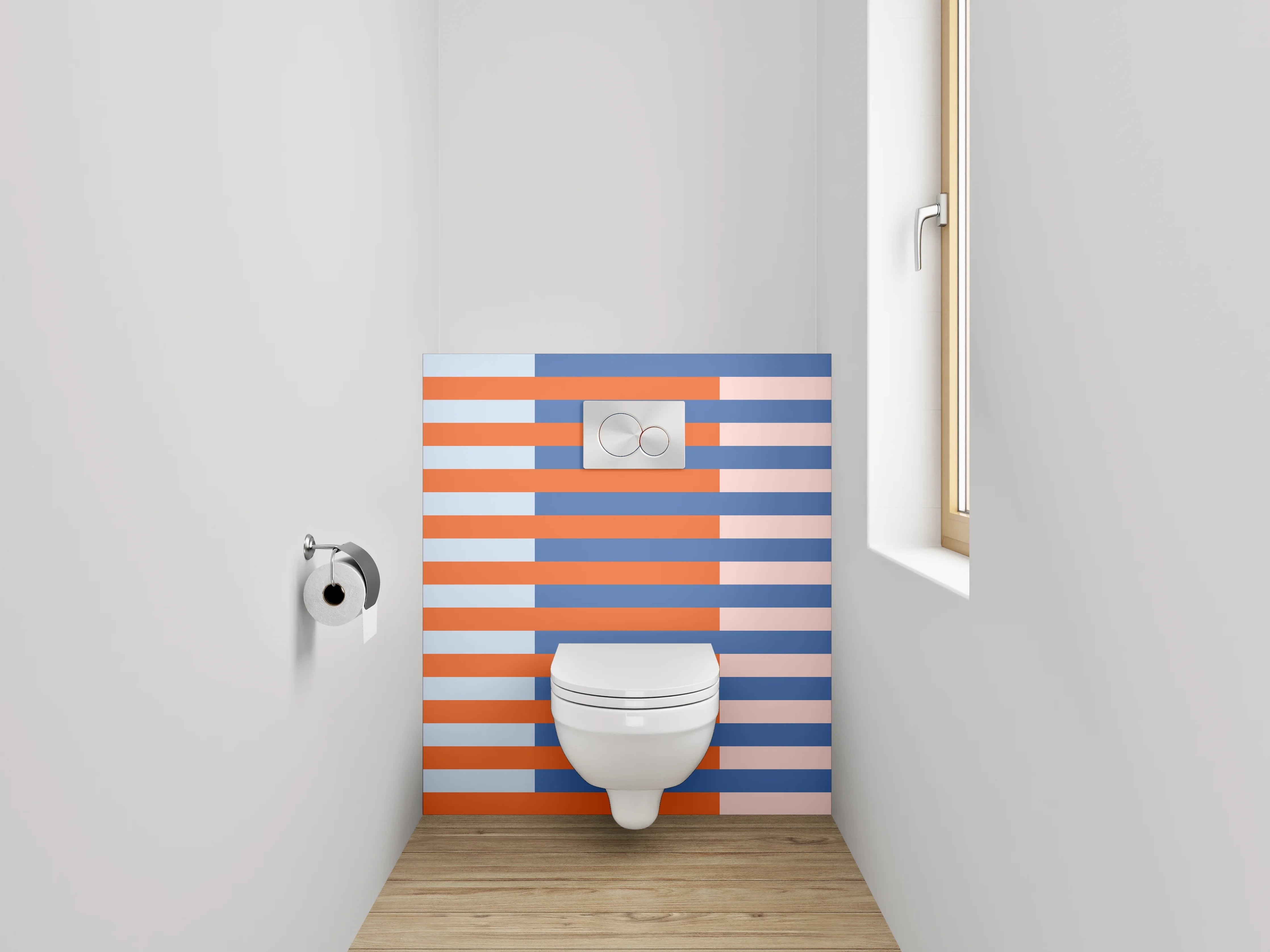 WC-Rückwand - Modernes Streifenmuster in Blau und Orange