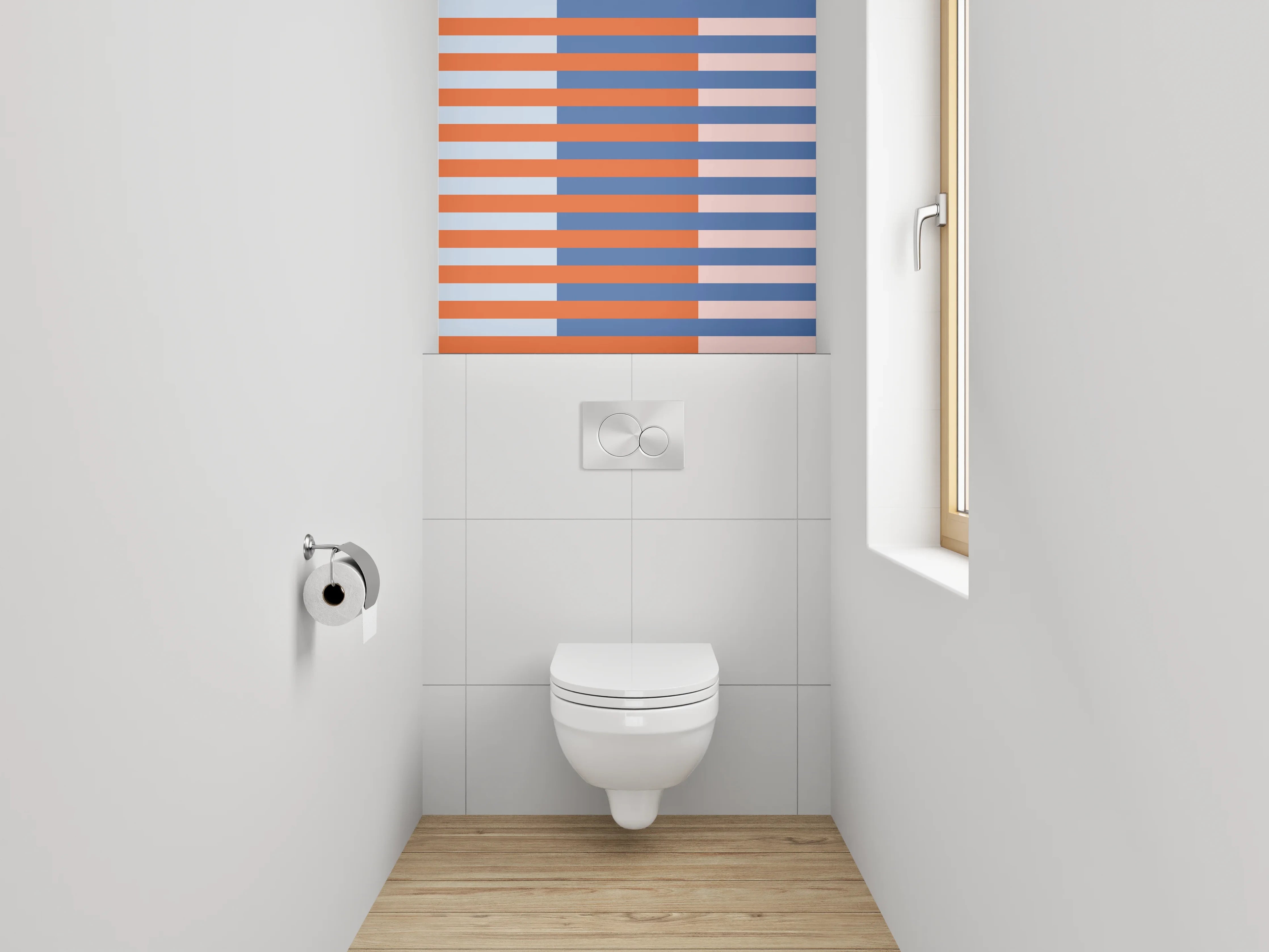 WC-Rückwand - Modernes Streifenmuster in Blau und Orange
