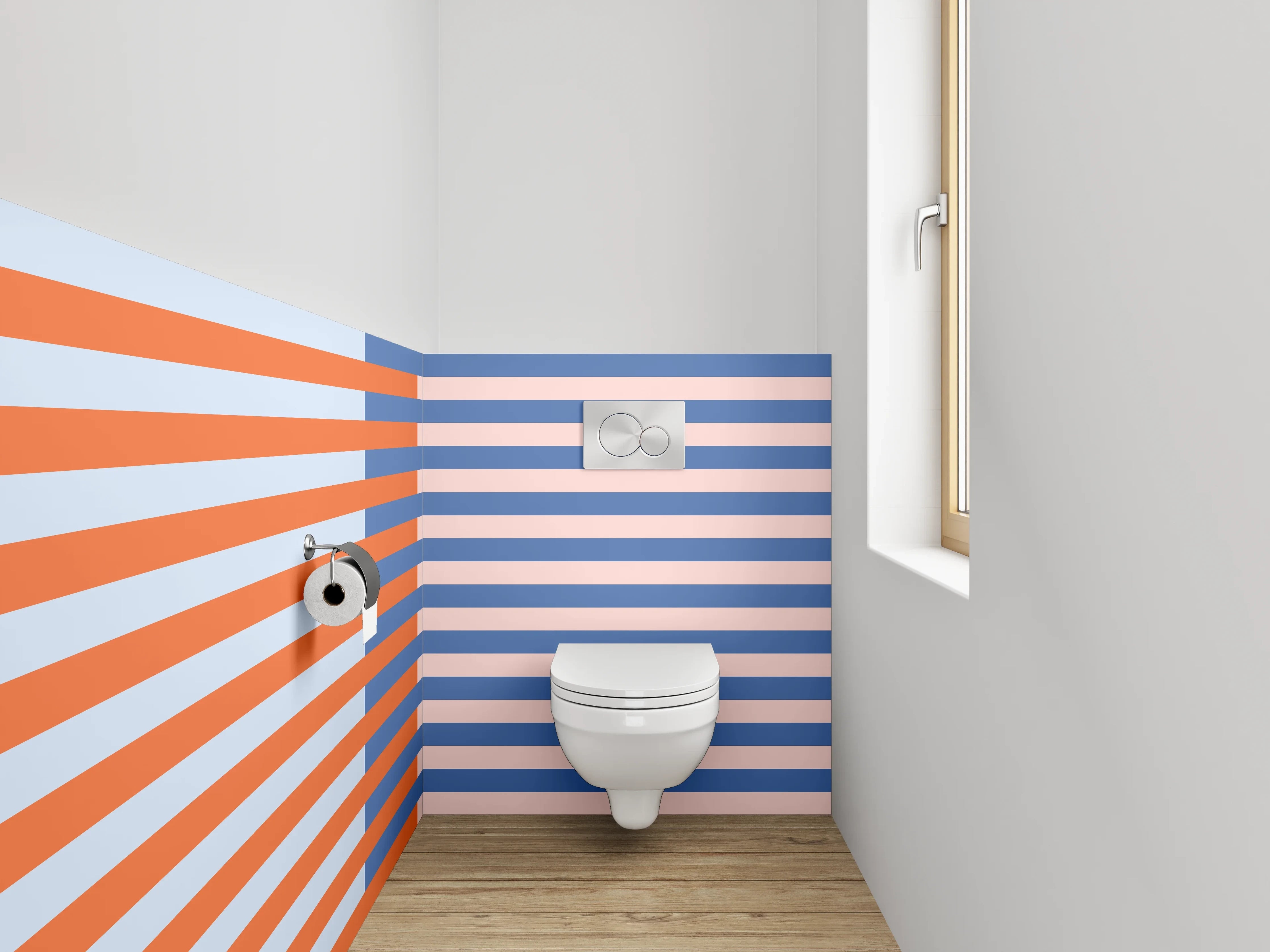 WC-Rückwand - Modernes Streifenmuster in Blau und Orange