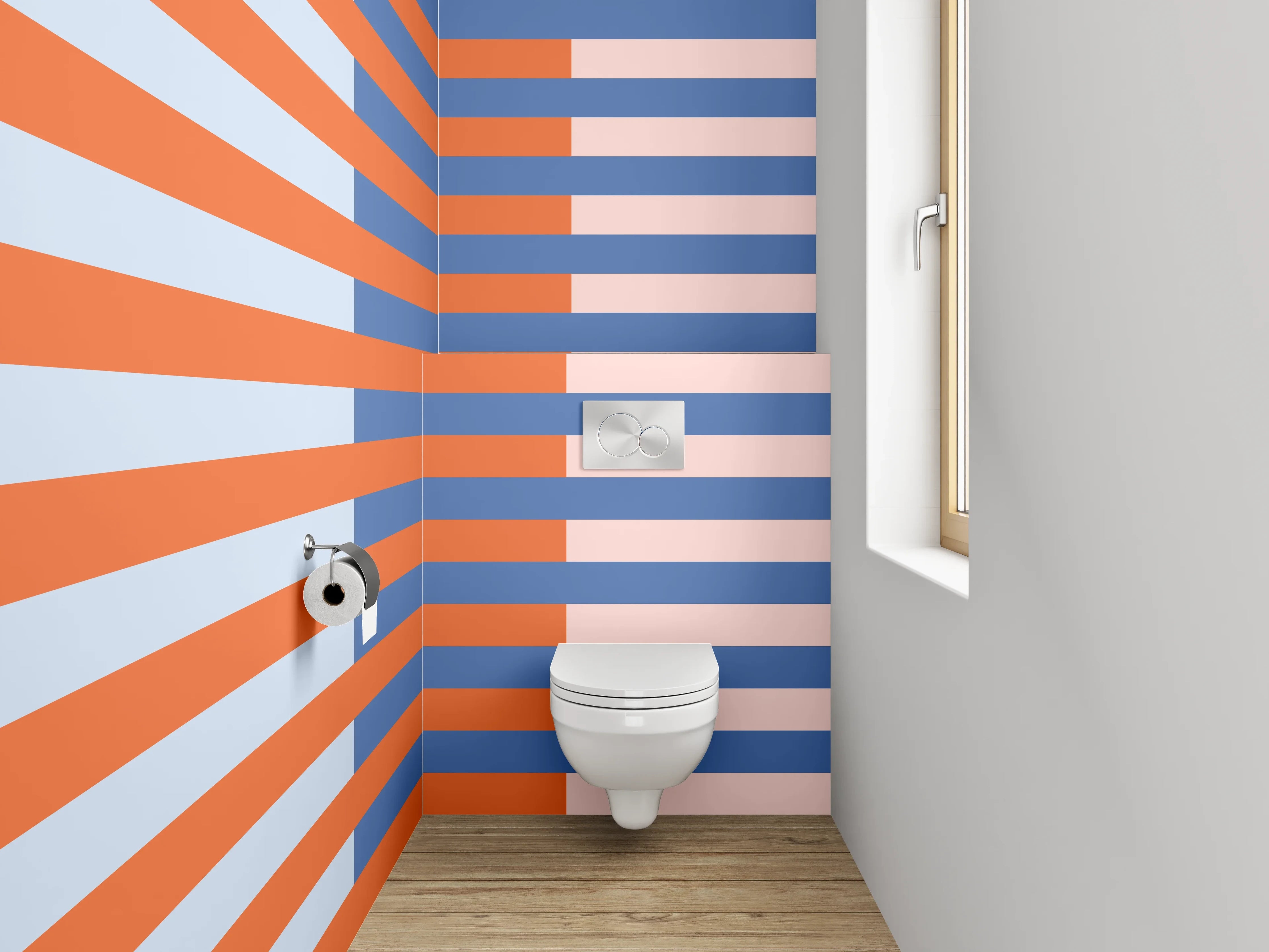 WC-Rückwand - Modernes Streifenmuster in Blau und Orange