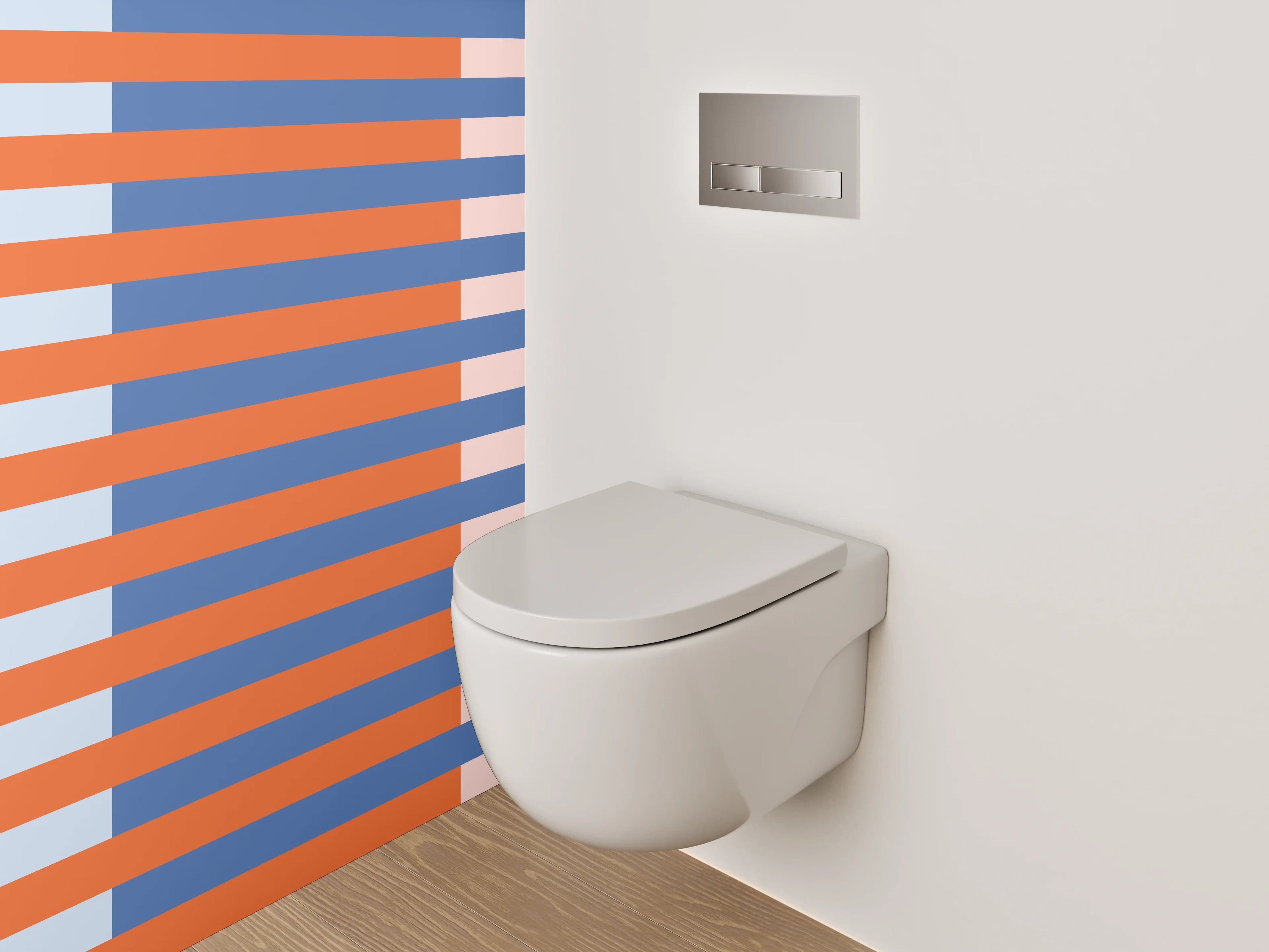 WC-Rückwand - Modernes Streifenmuster in Blau und Orange