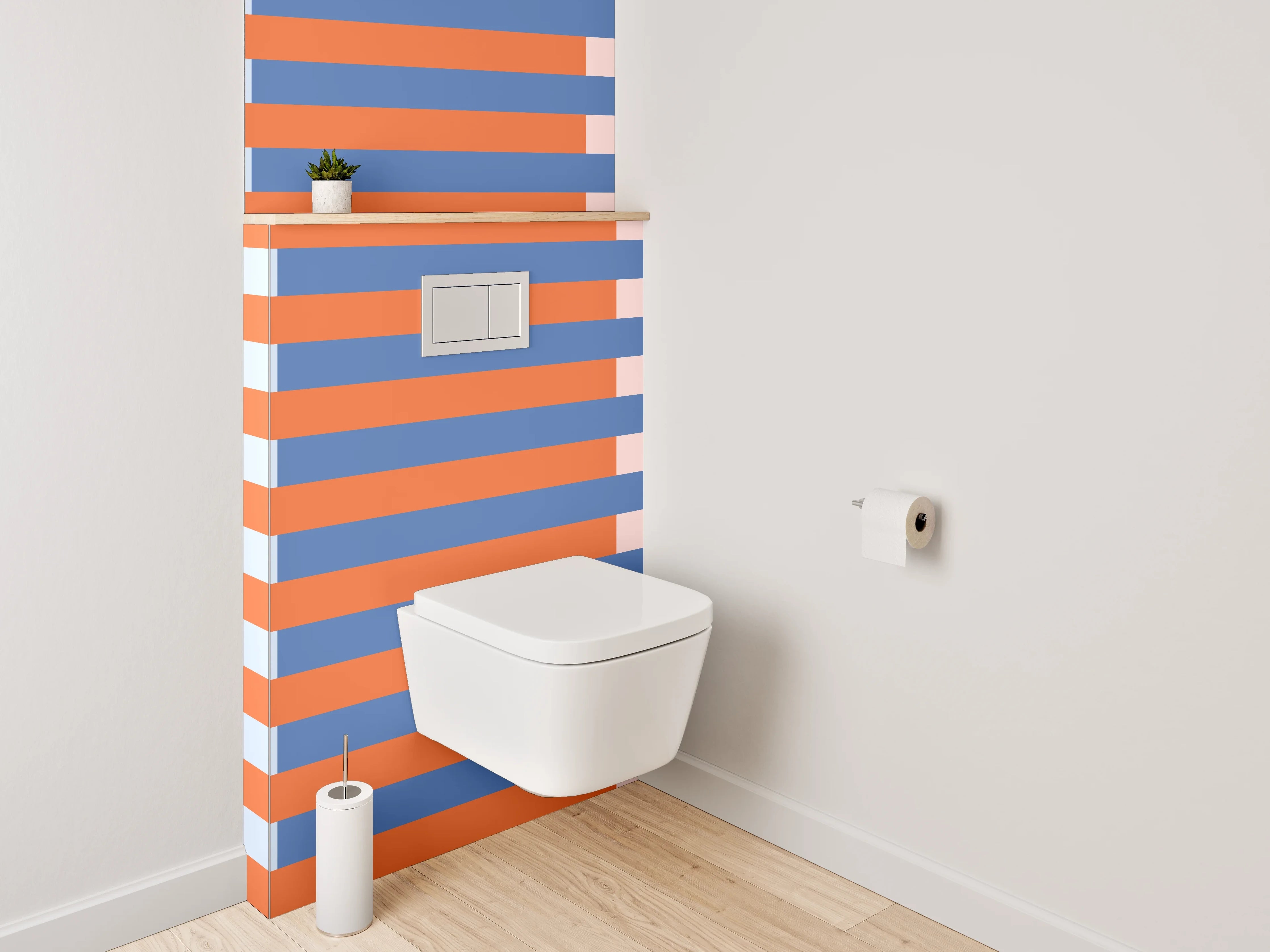 WC-Rückwand - Modernes Streifenmuster in Blau und Orange