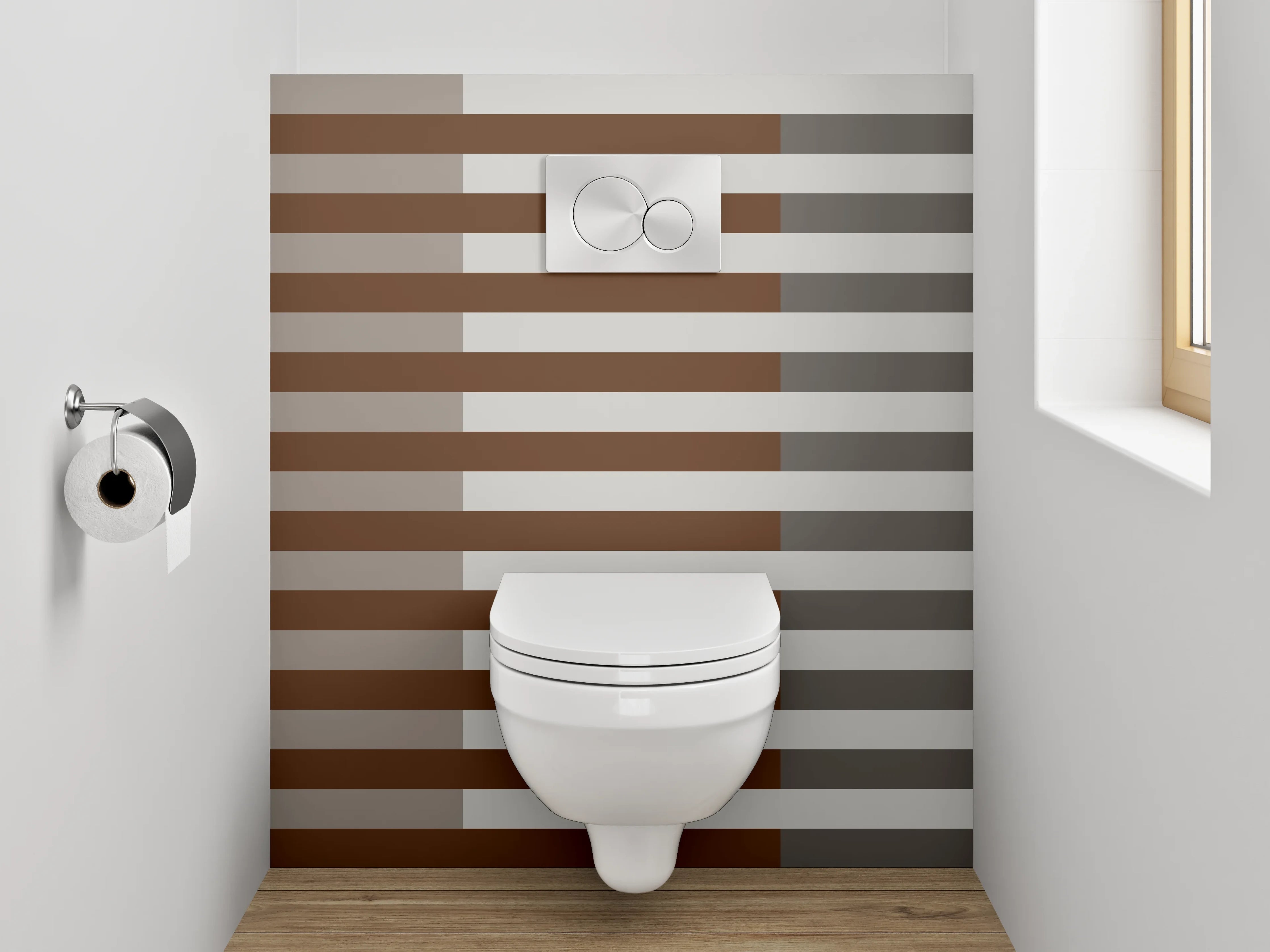 WC-Rückwand - Modernes Streifenmuster in Braun und Grau
