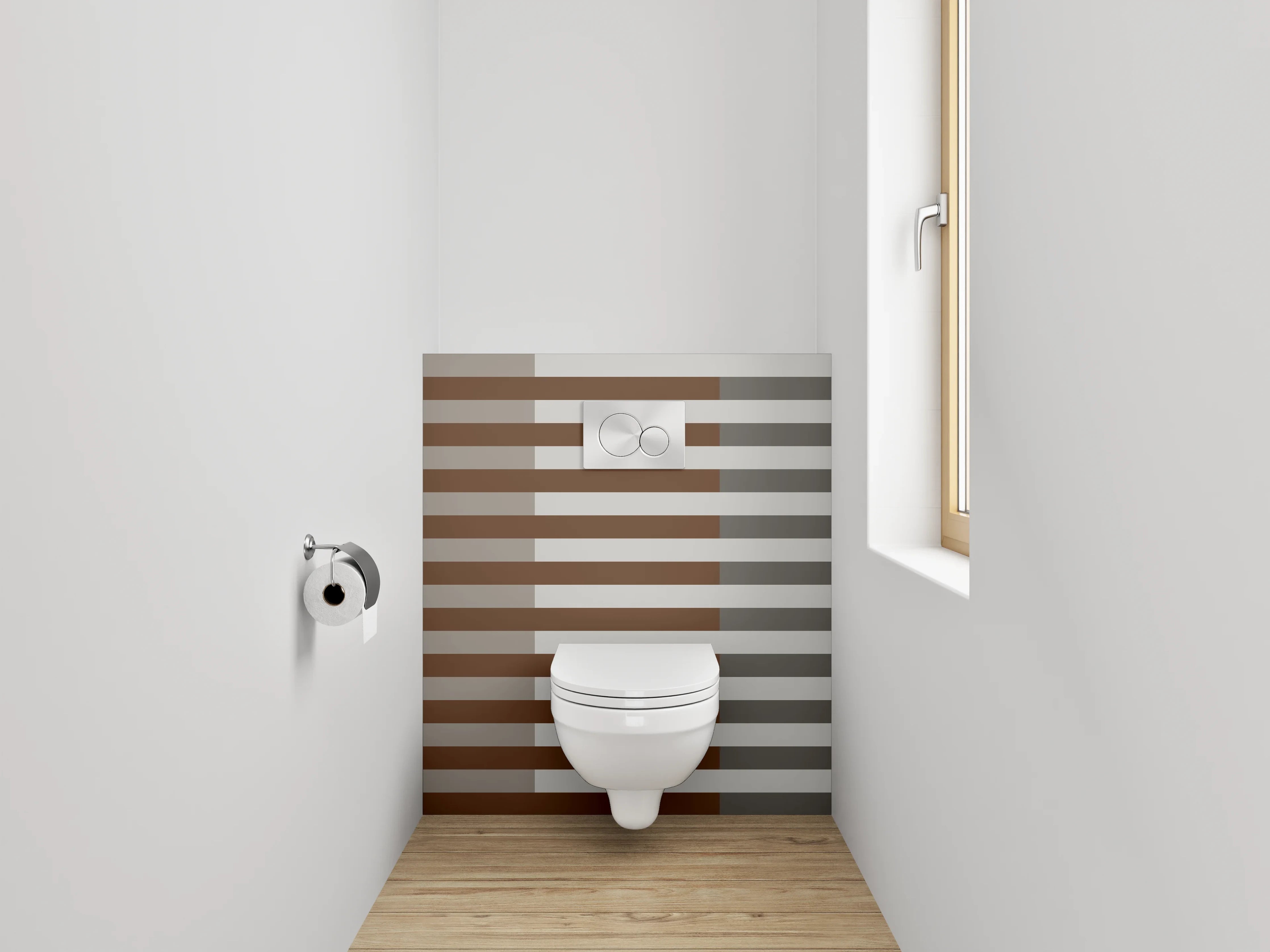 WC-Rückwand - Modernes Streifenmuster in Braun und Grau