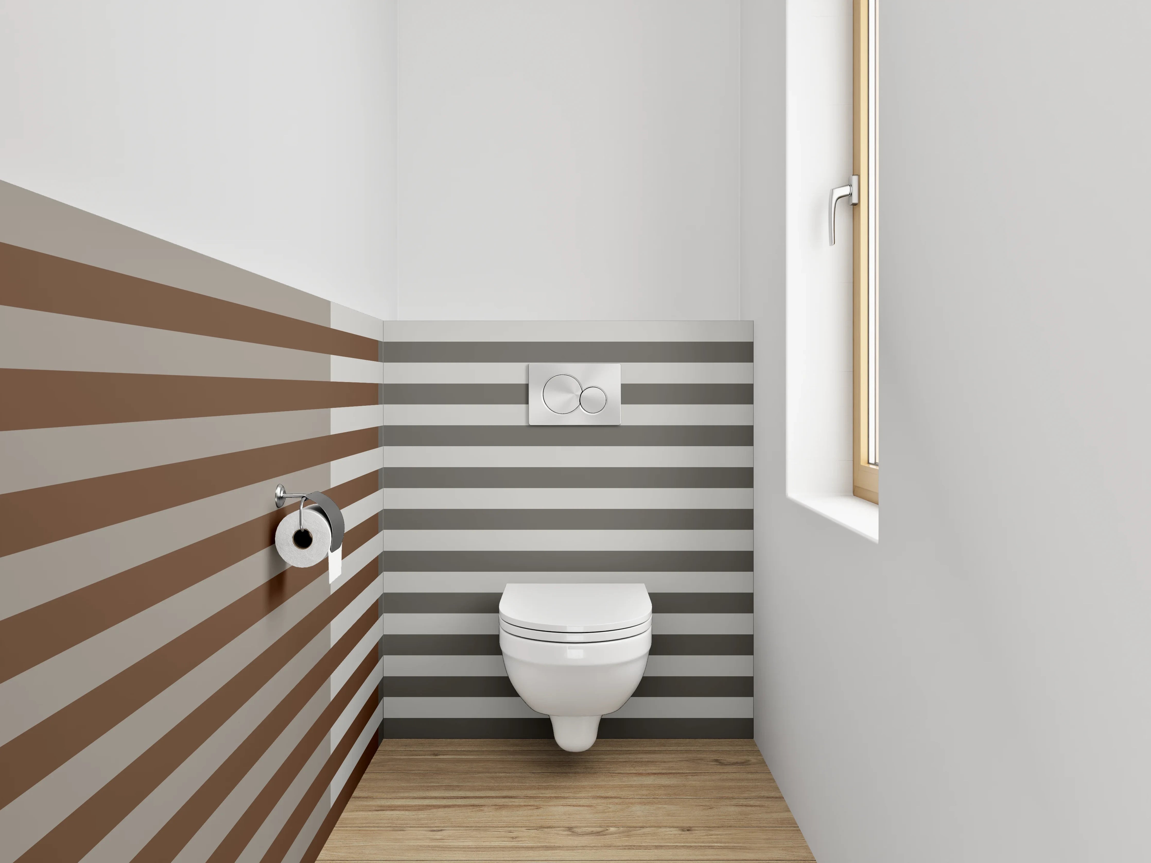 WC-Rückwand - Modernes Streifenmuster in Braun und Grau