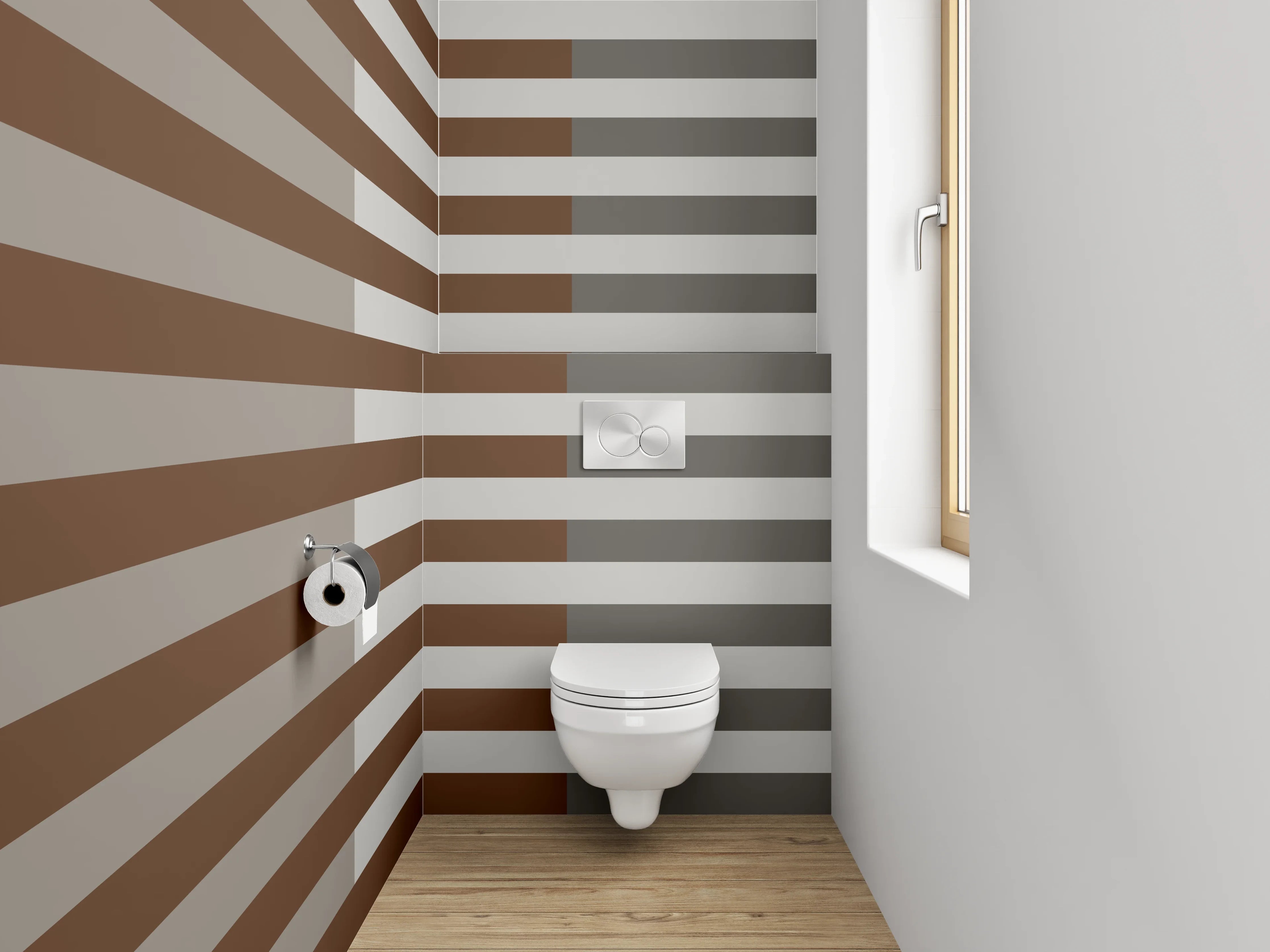 WC-Rückwand - Modernes Streifenmuster in Braun und Grau