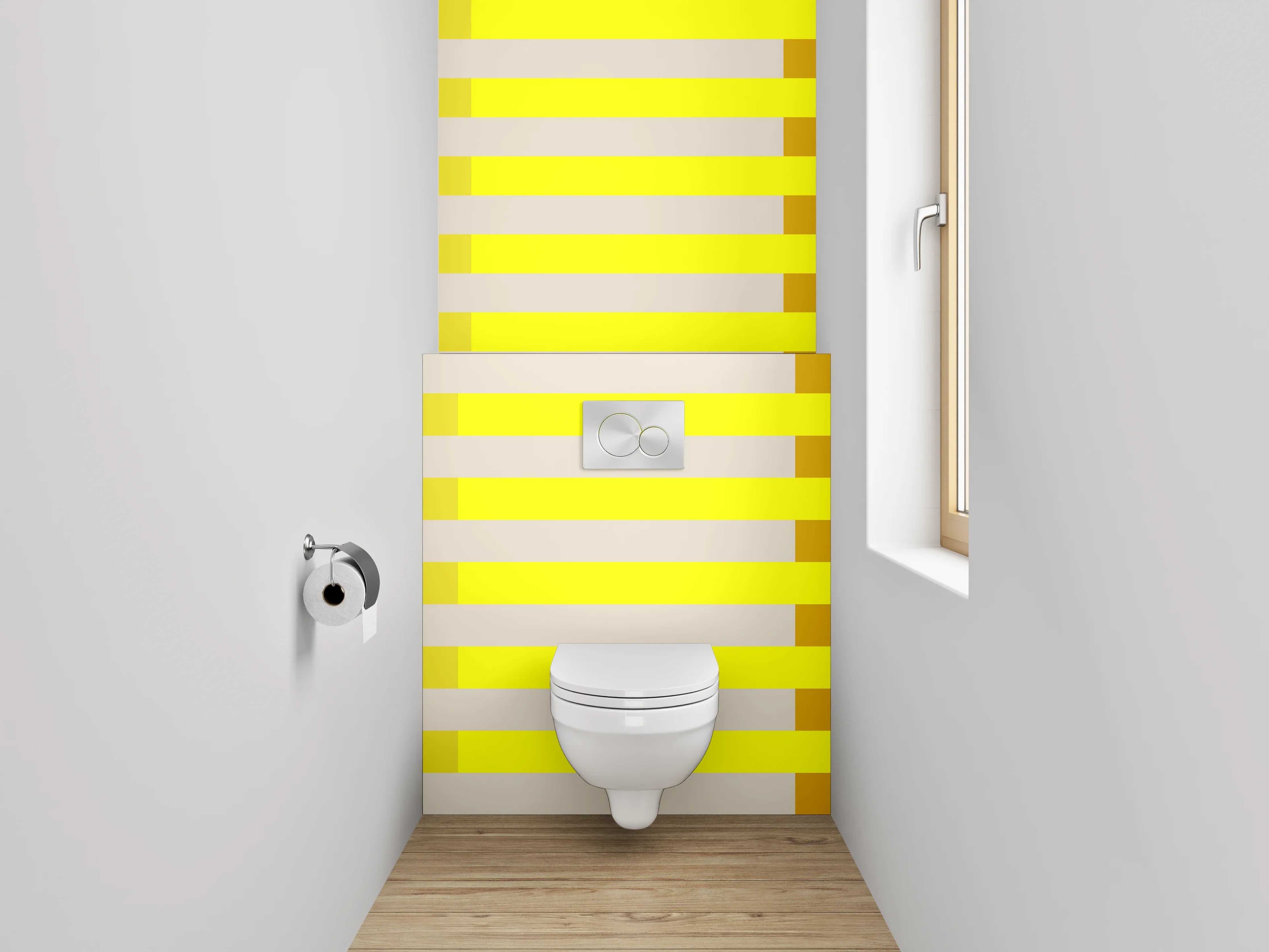 WC-Rückwand - Modernes Streifenmuster in Gelb und Beige