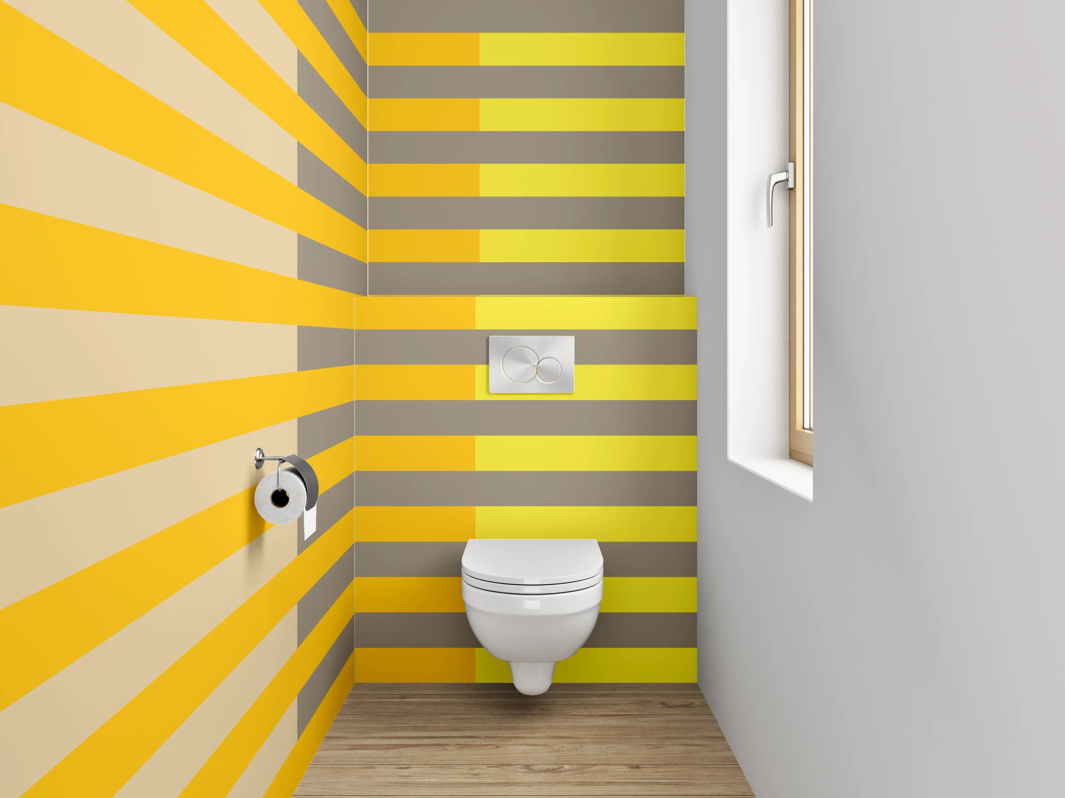 WC-Rückwand - Modernes Streifenmuster in Gelb und Orange
