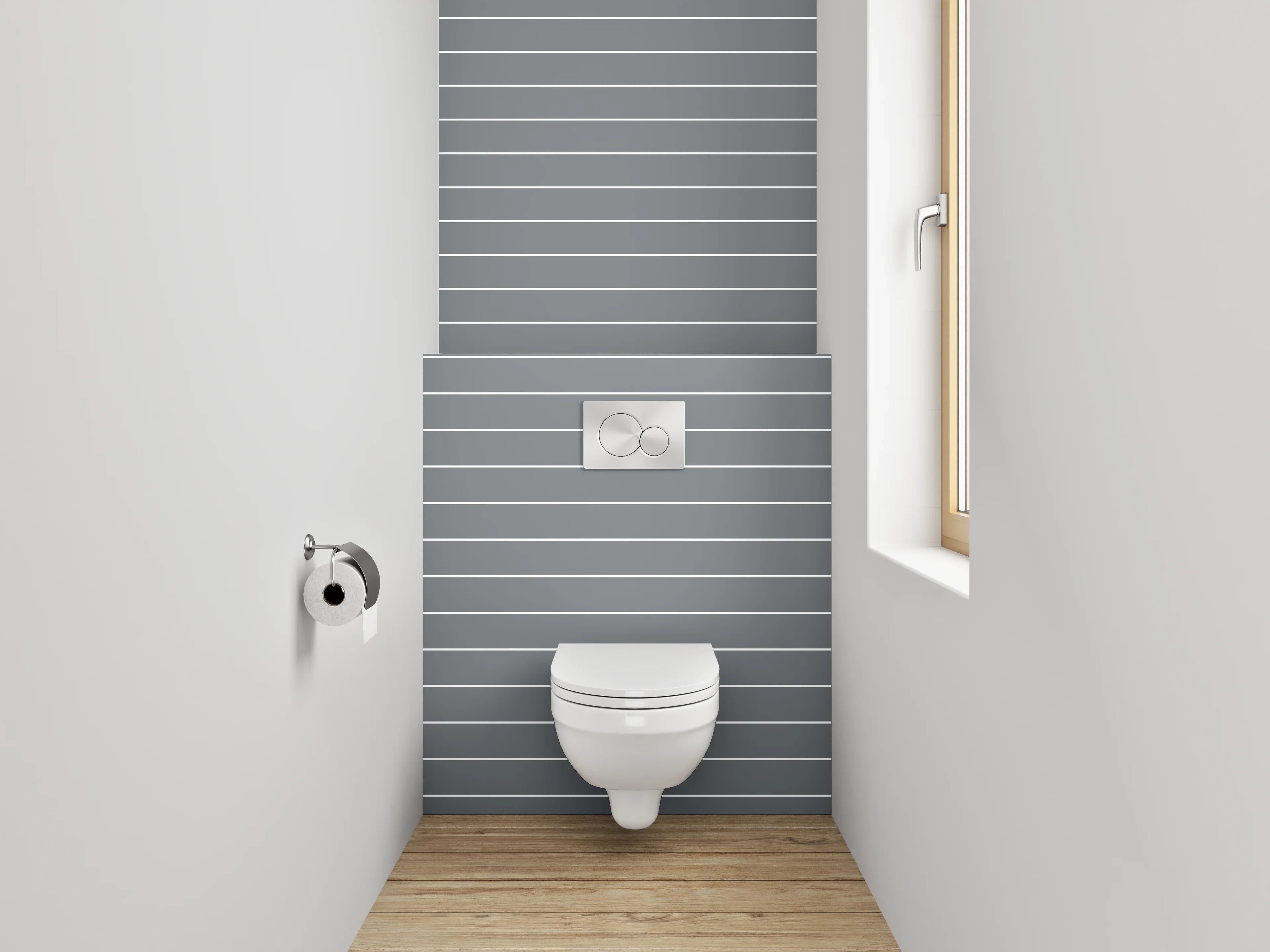 WC-Rückwand - Modernes Streifenmuster in Grau und Weiß