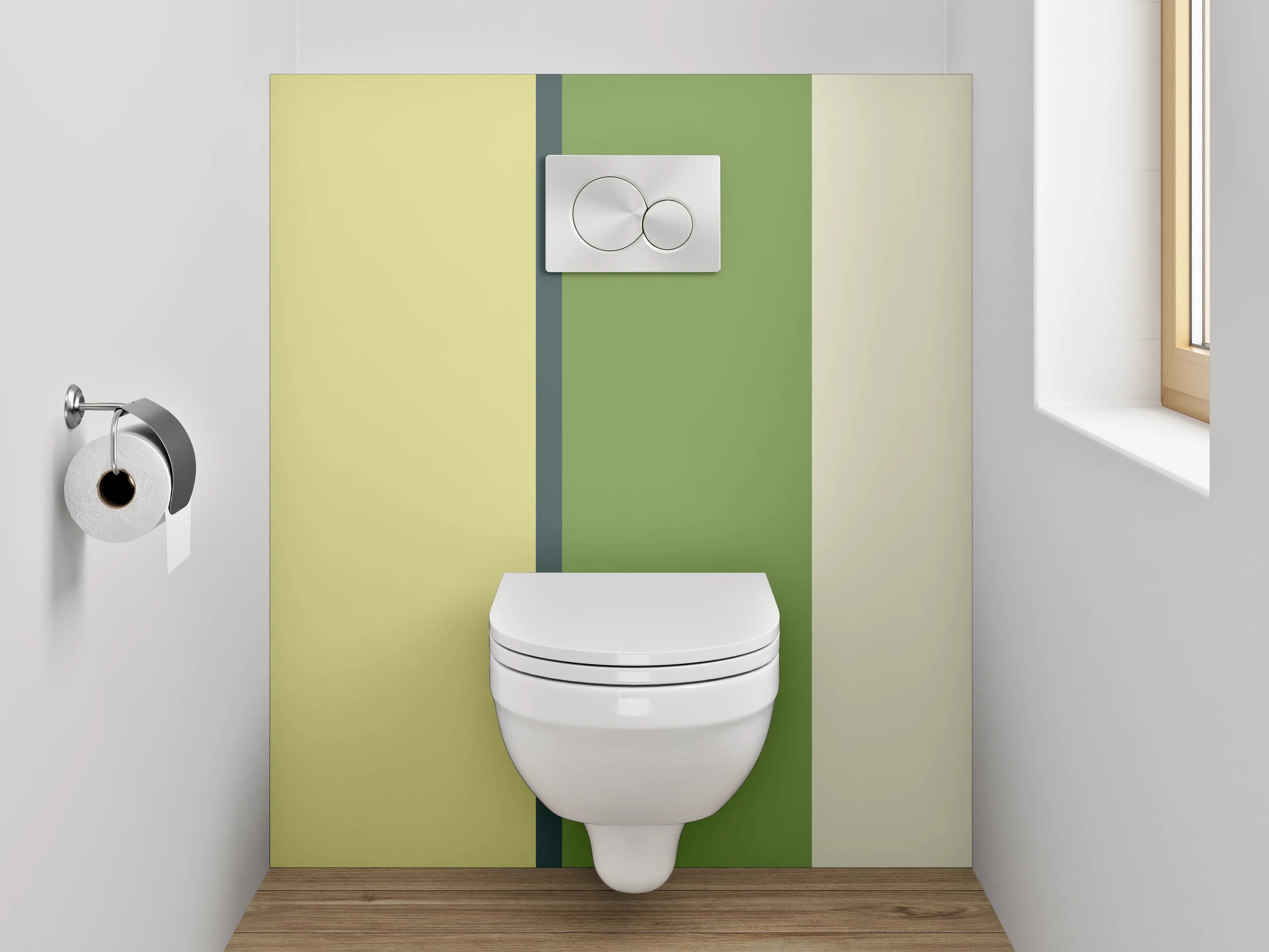 WC-Rückwand - Modernes Streifenmuster in Grün und Gelb