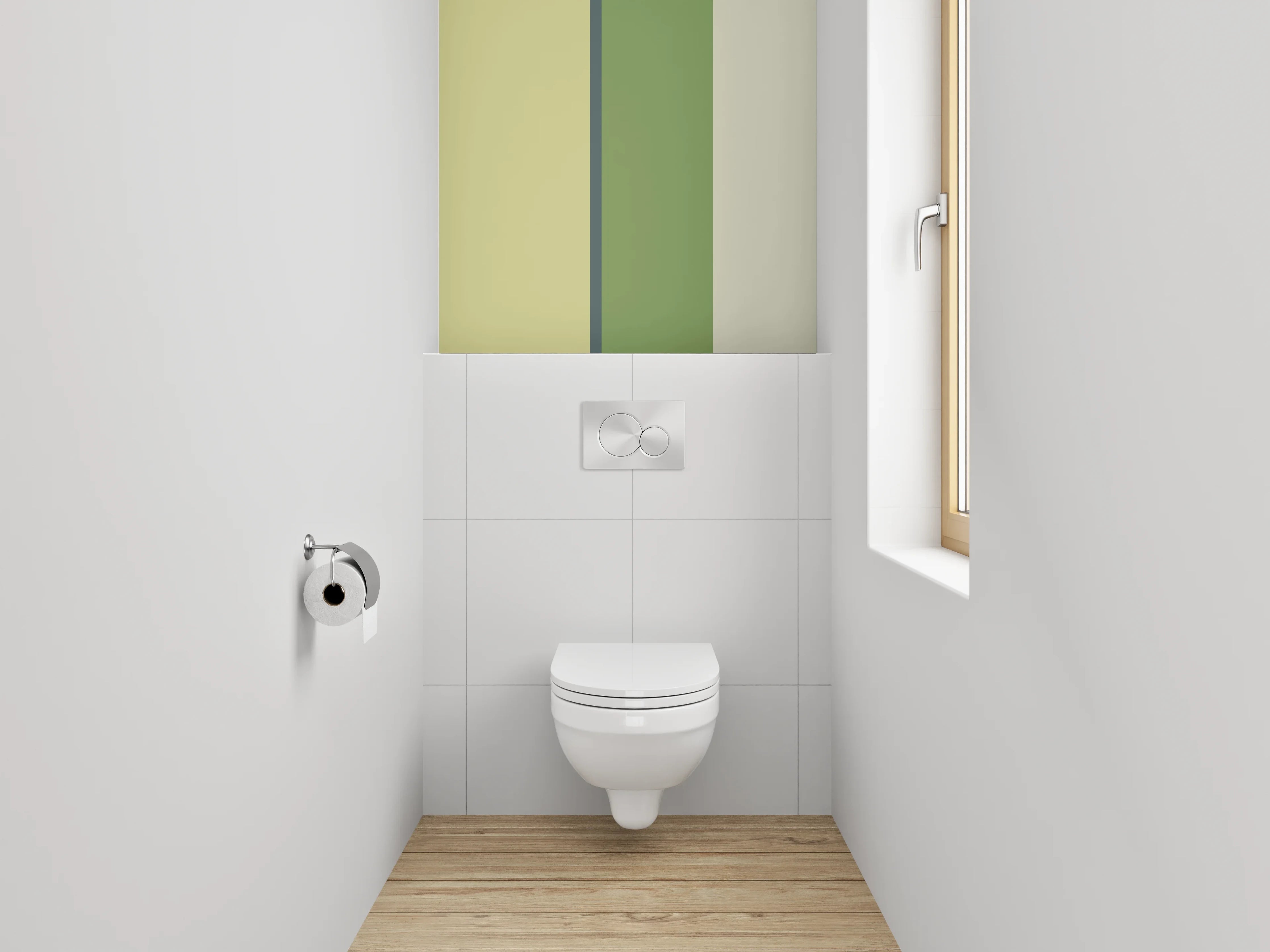 WC-Rückwand - Modernes Streifenmuster in Grün und Gelb