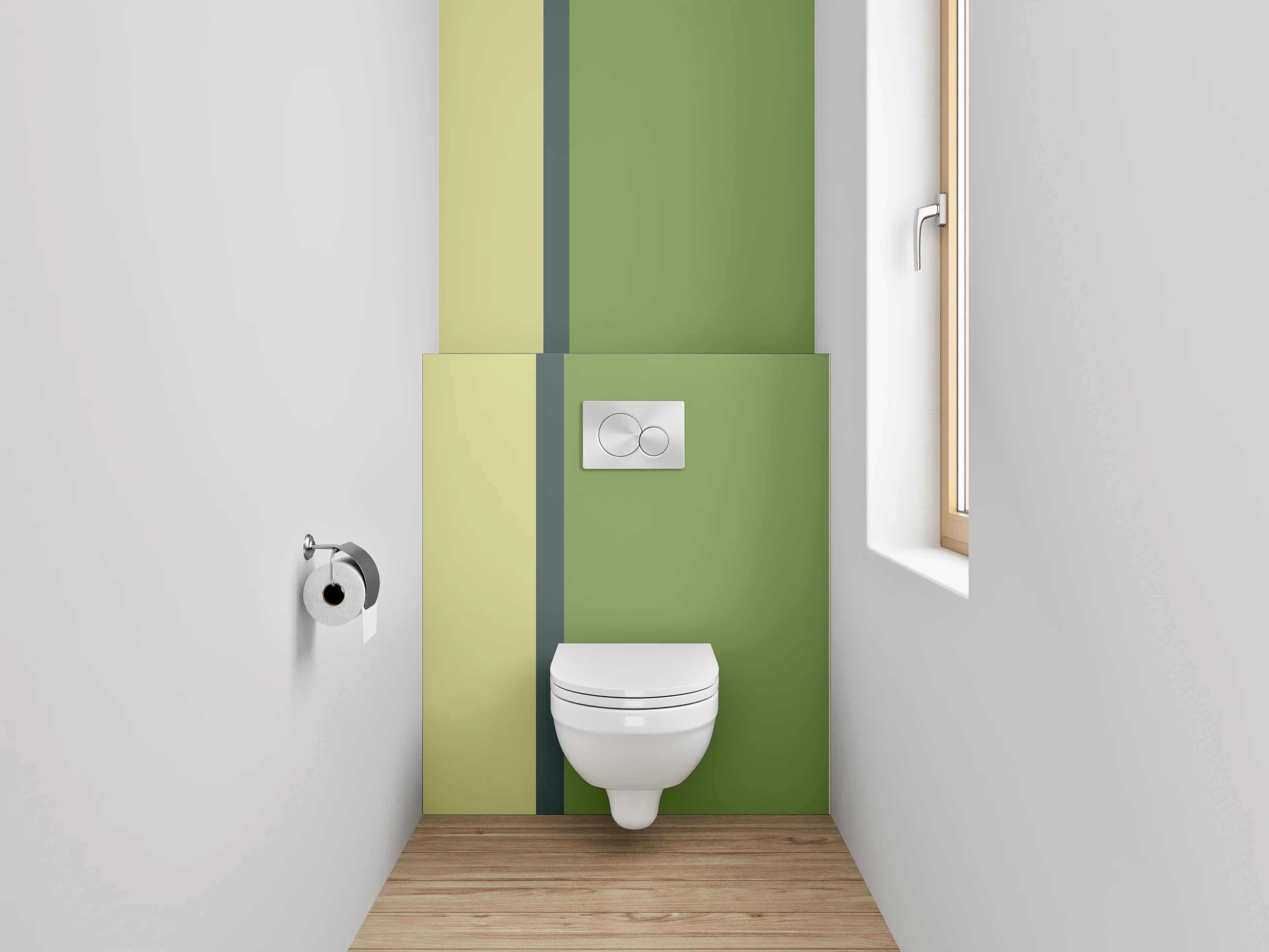 WC-Rückwand - Modernes Streifenmuster in Grün und Gelb