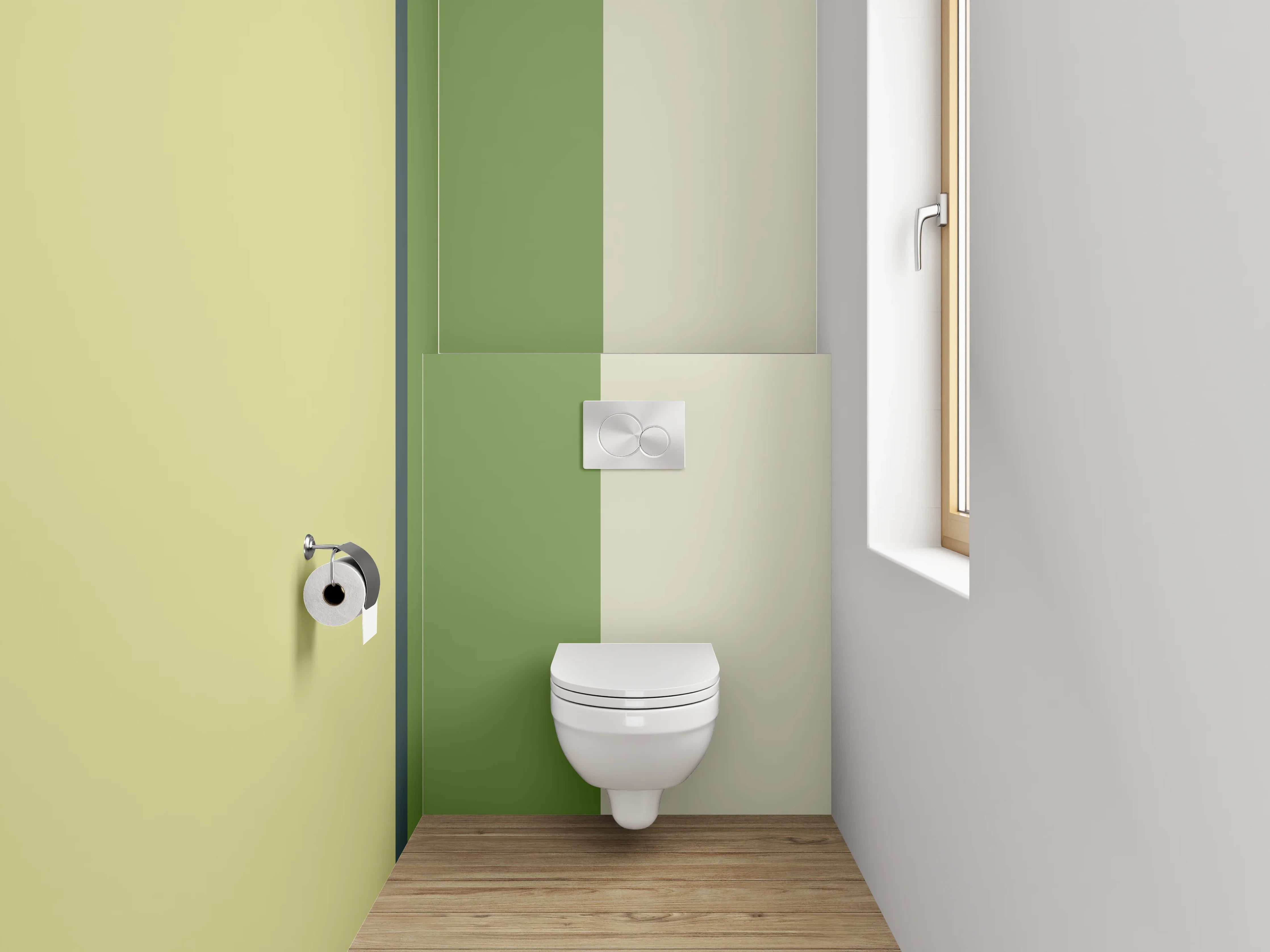 WC-Rückwand - Modernes Streifenmuster in Grün und Gelb