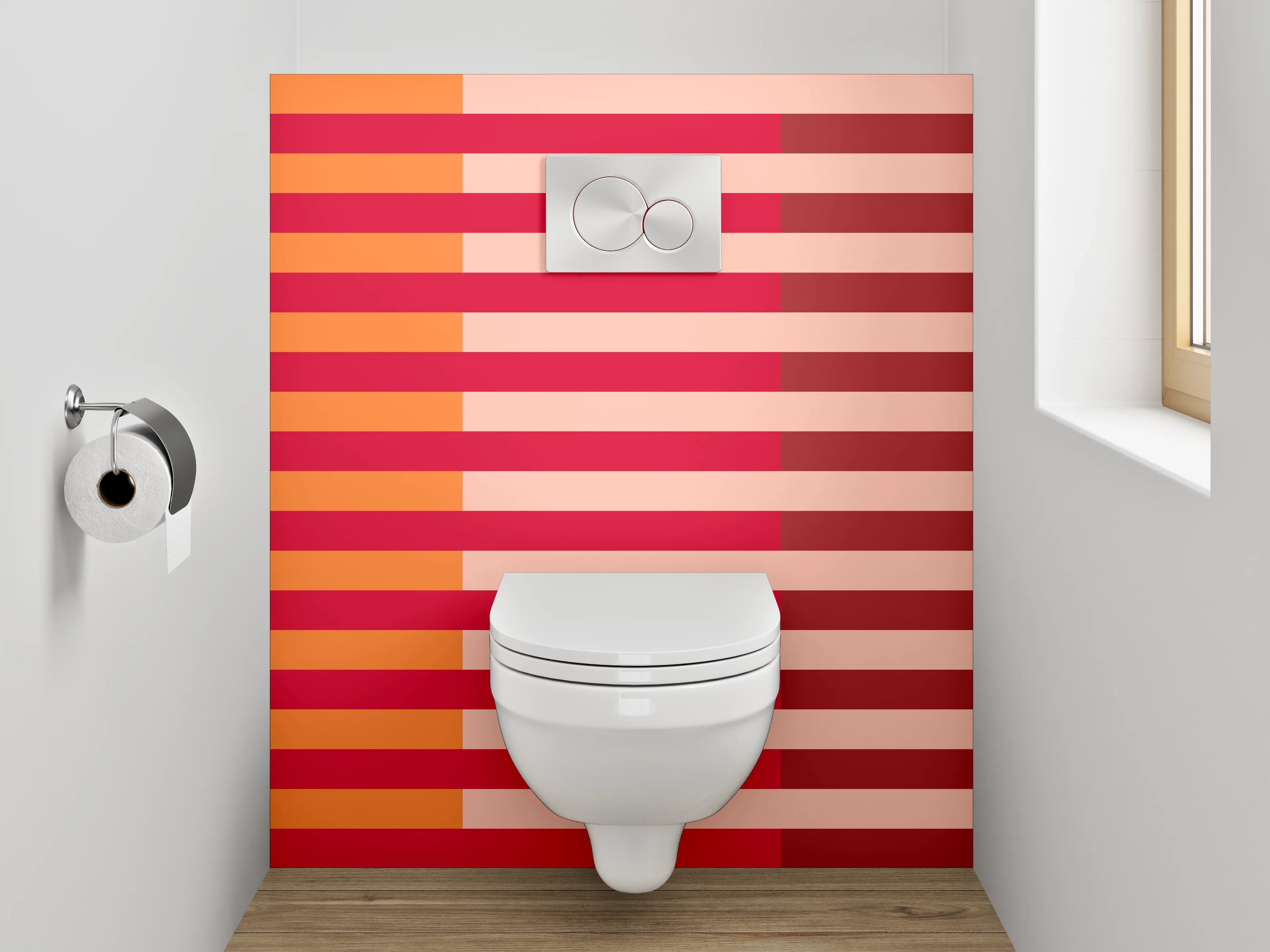 WC-Rückwand - Modernes Streifenmuster in Orange und Rot
