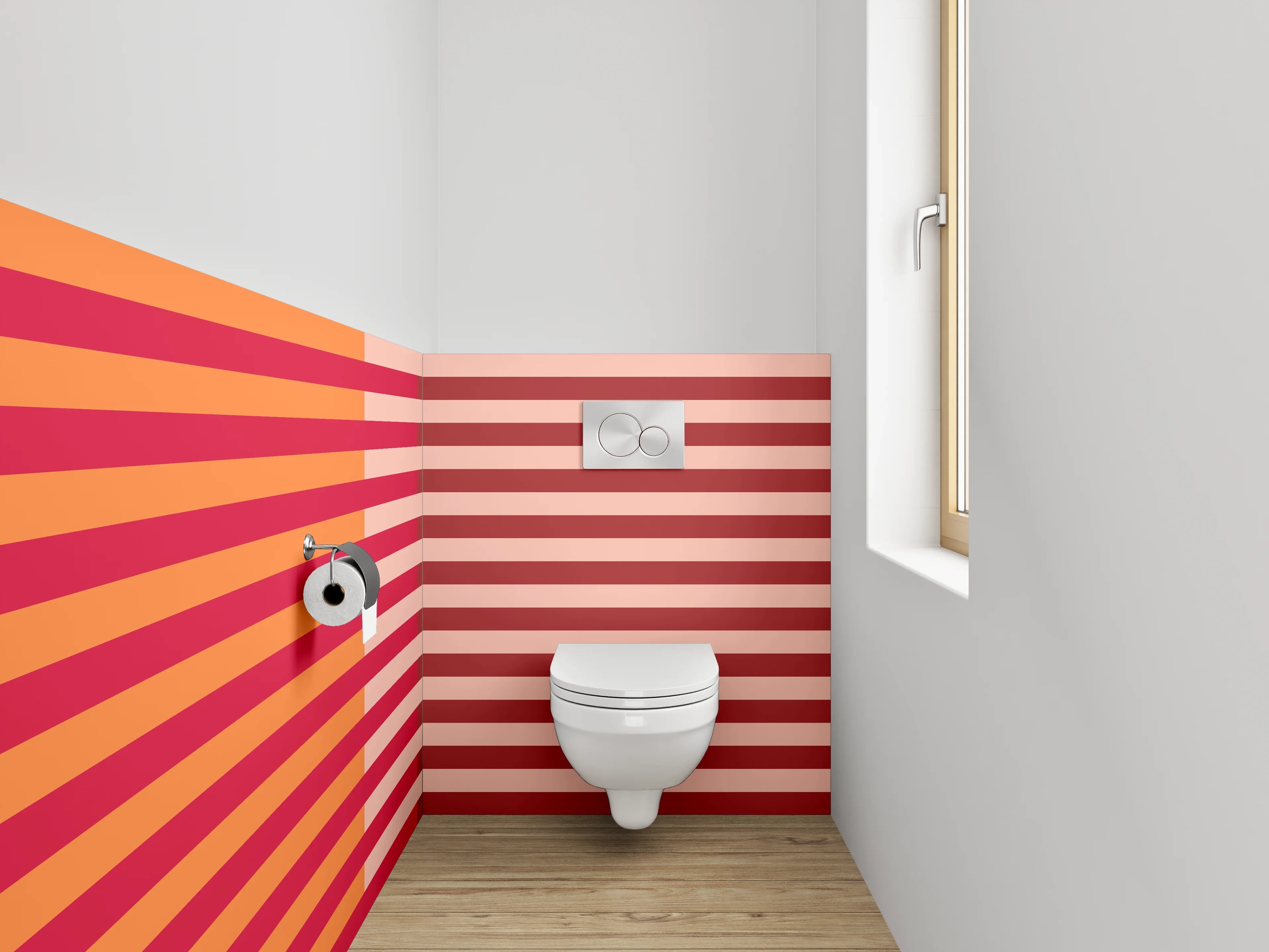 WC-Rückwand - Modernes Streifenmuster in Orange und Rot