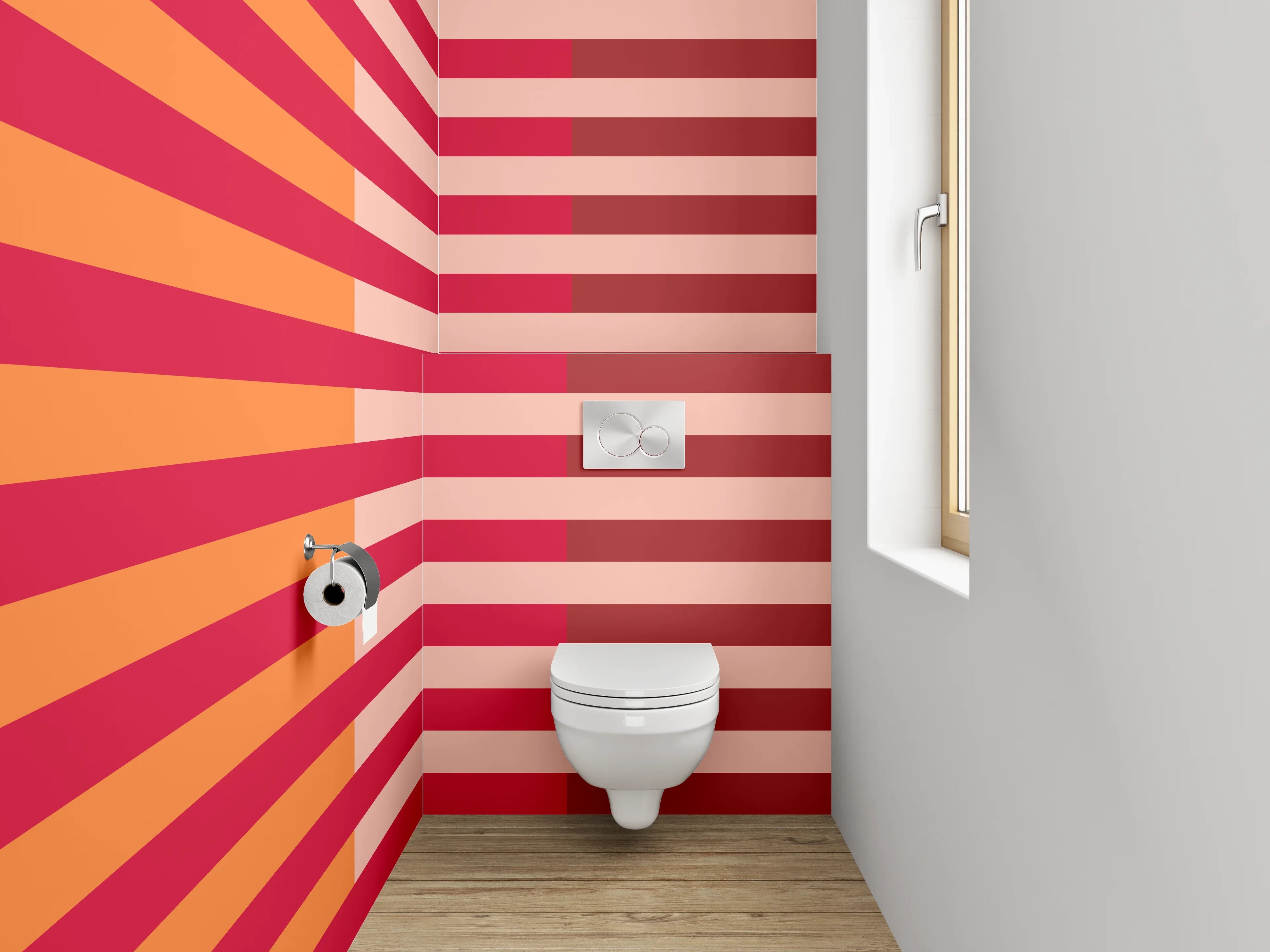 WC-Rückwand - Modernes Streifenmuster in Orange und Rot