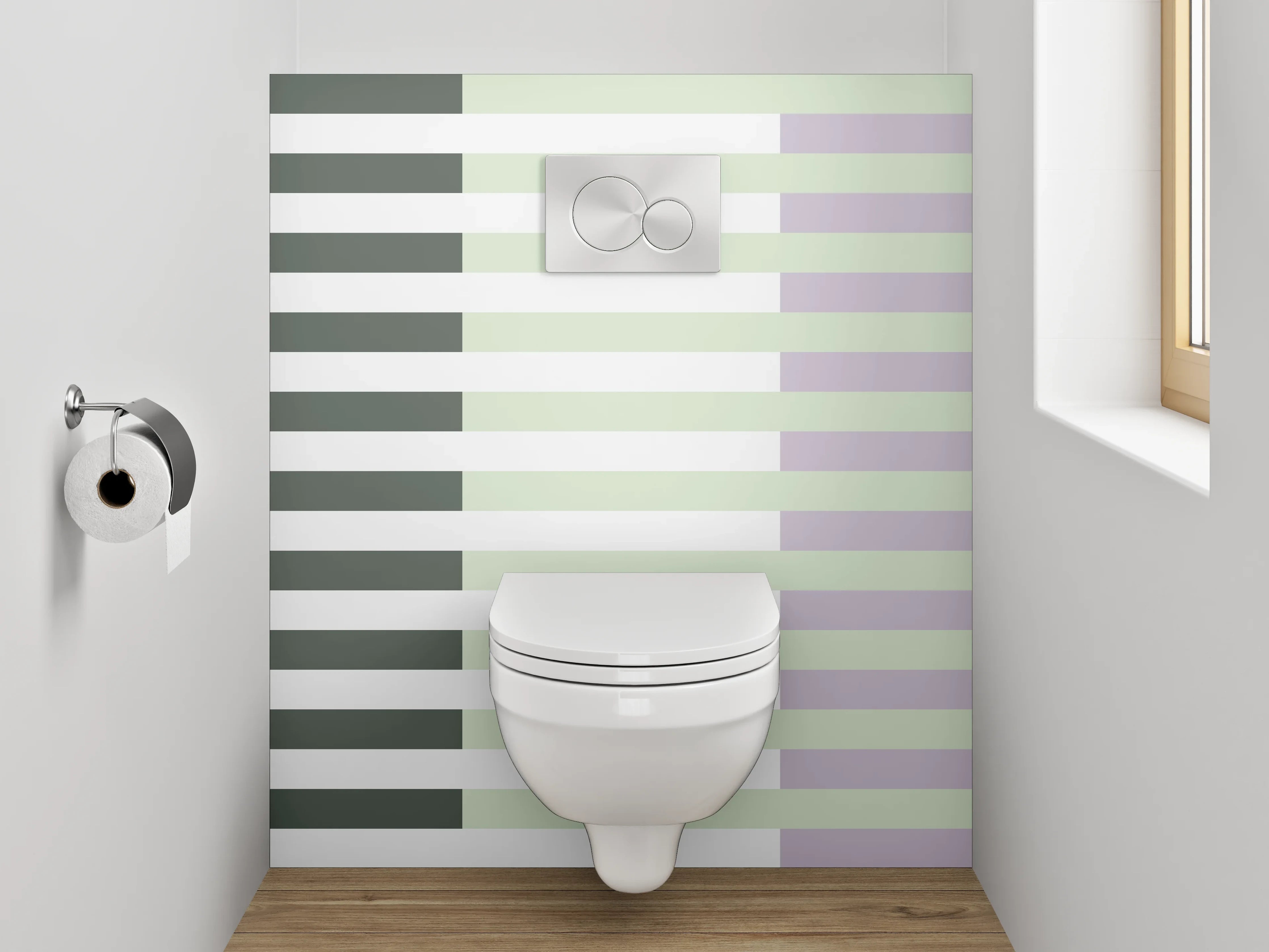 WC-Rückwand - Modernes Streifenmuster in Weiß und Grau