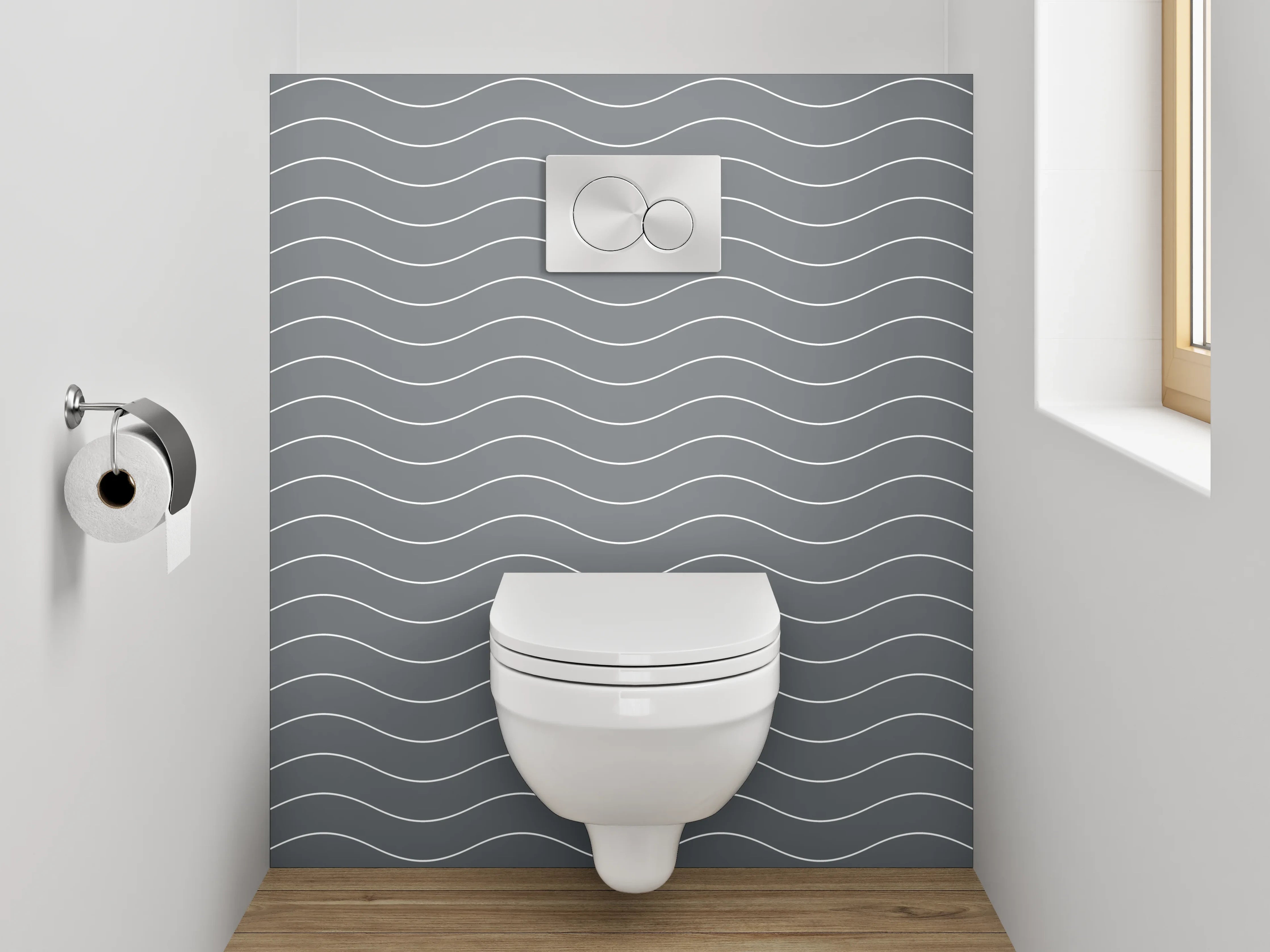 WC-Rückwand - Modernes Wellenmuster Grau Weiß