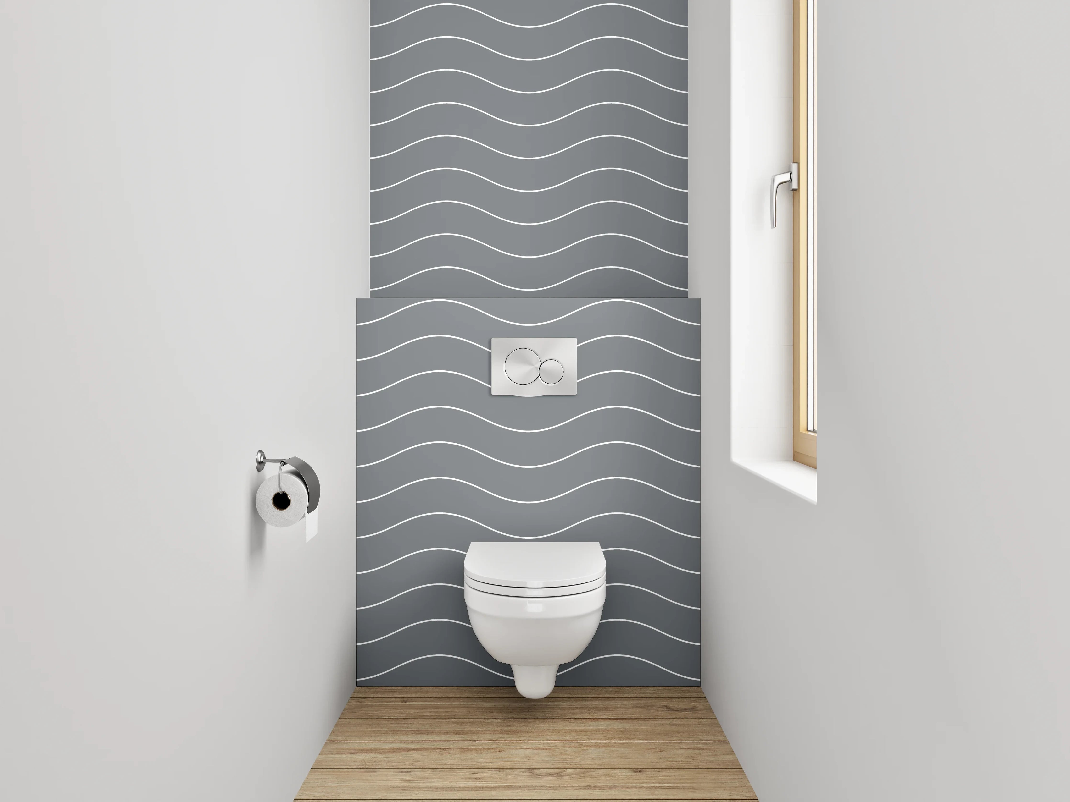 WC-Rückwand - Modernes Wellenmuster Grau Weiß